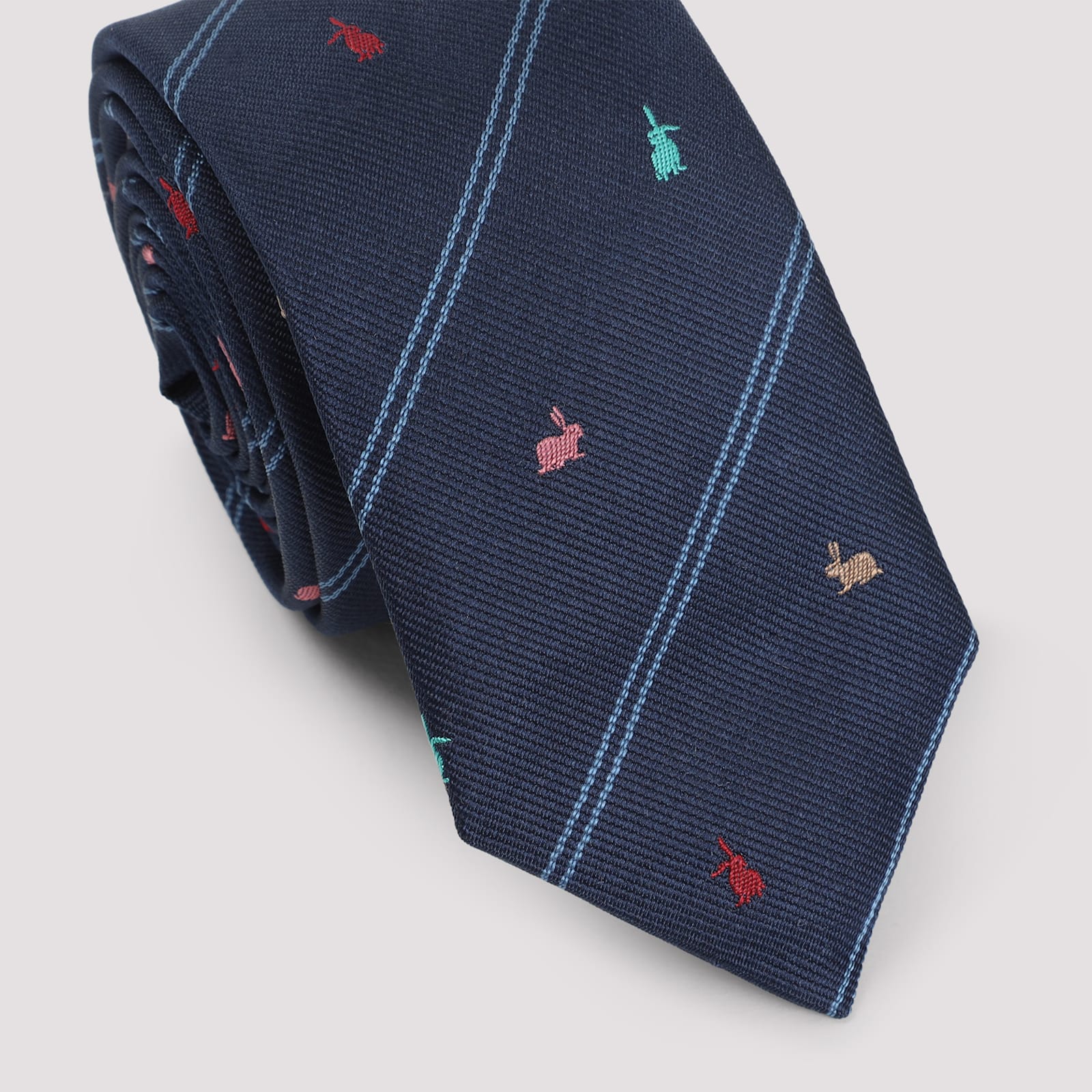 Paul Smith Navy Silk 'rabbit' Pinstripe Tie Blue In Blue