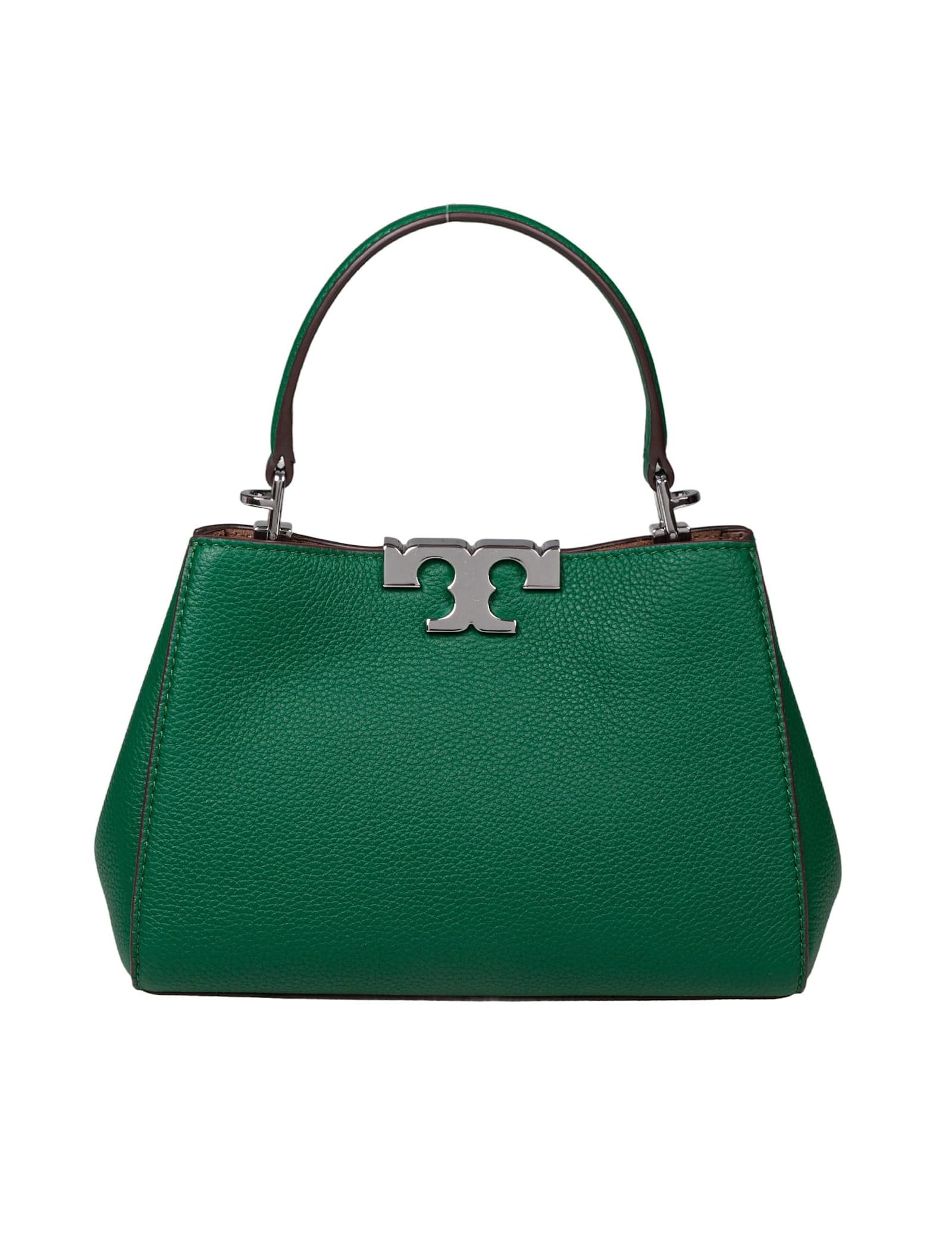 Tory Burch Eleanor Mini Satchel In Hammered Leather Green Color In Green