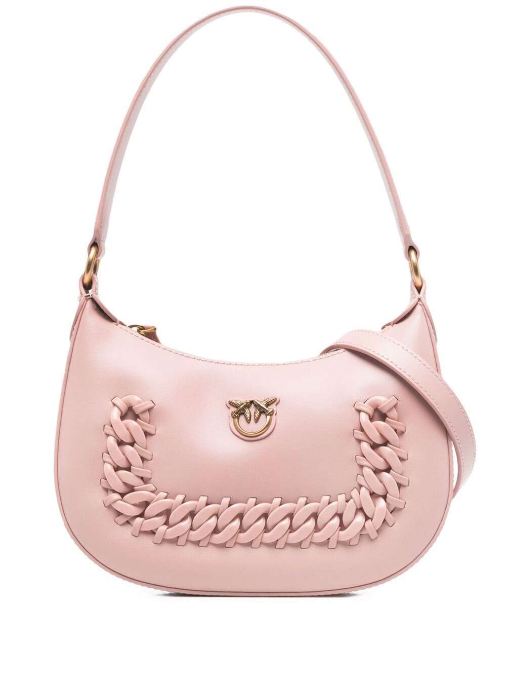 Pinko Womans Mini Half Moon Pink Leather Shoulder Bag