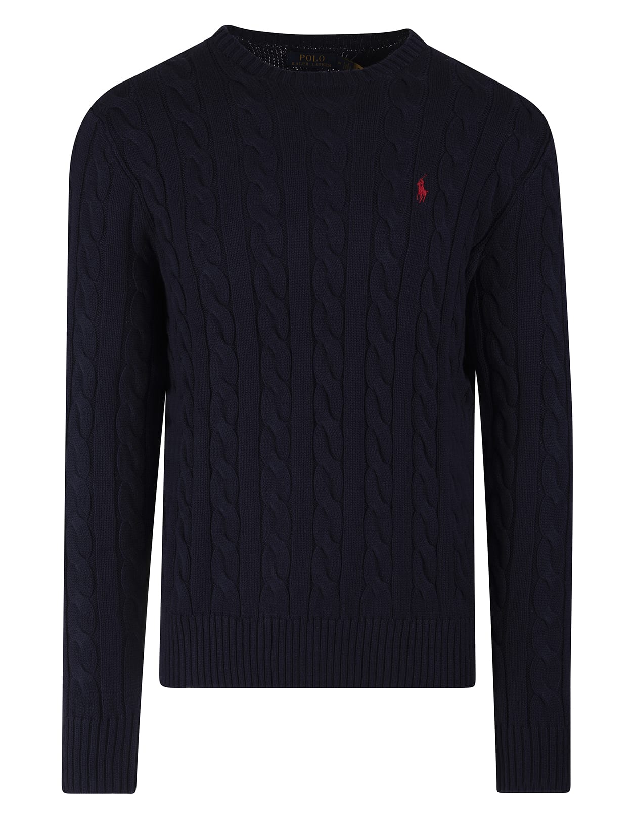 Ralph Lauren Man Navy Blue Brided Cotton Sweater With Red Pony