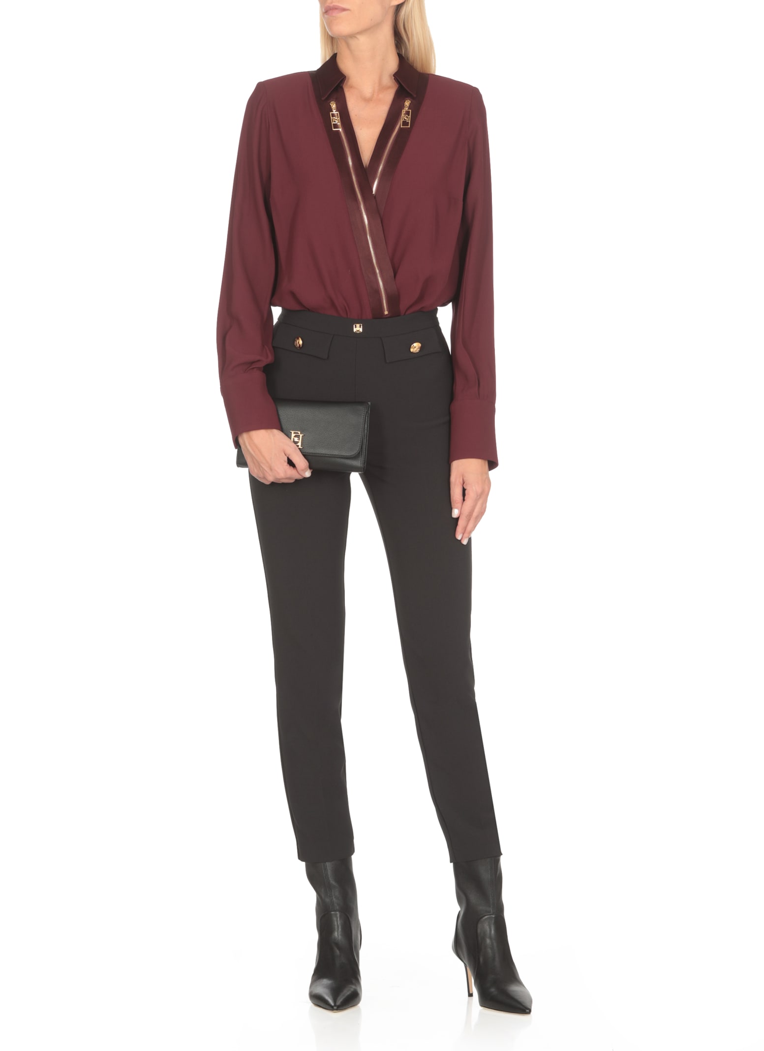 Shop Elisabetta Franchi Viscose Body Shirt In Bordeaux