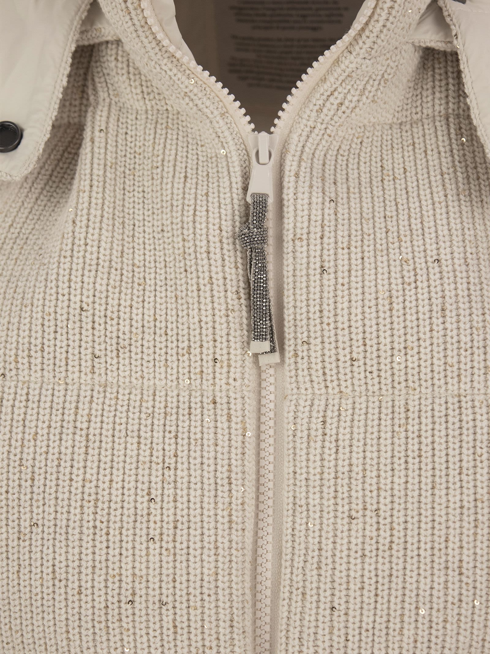 Shop Brunello Cucinelli Dazzling Cotton Knit Sleeveless Down Jacket In White