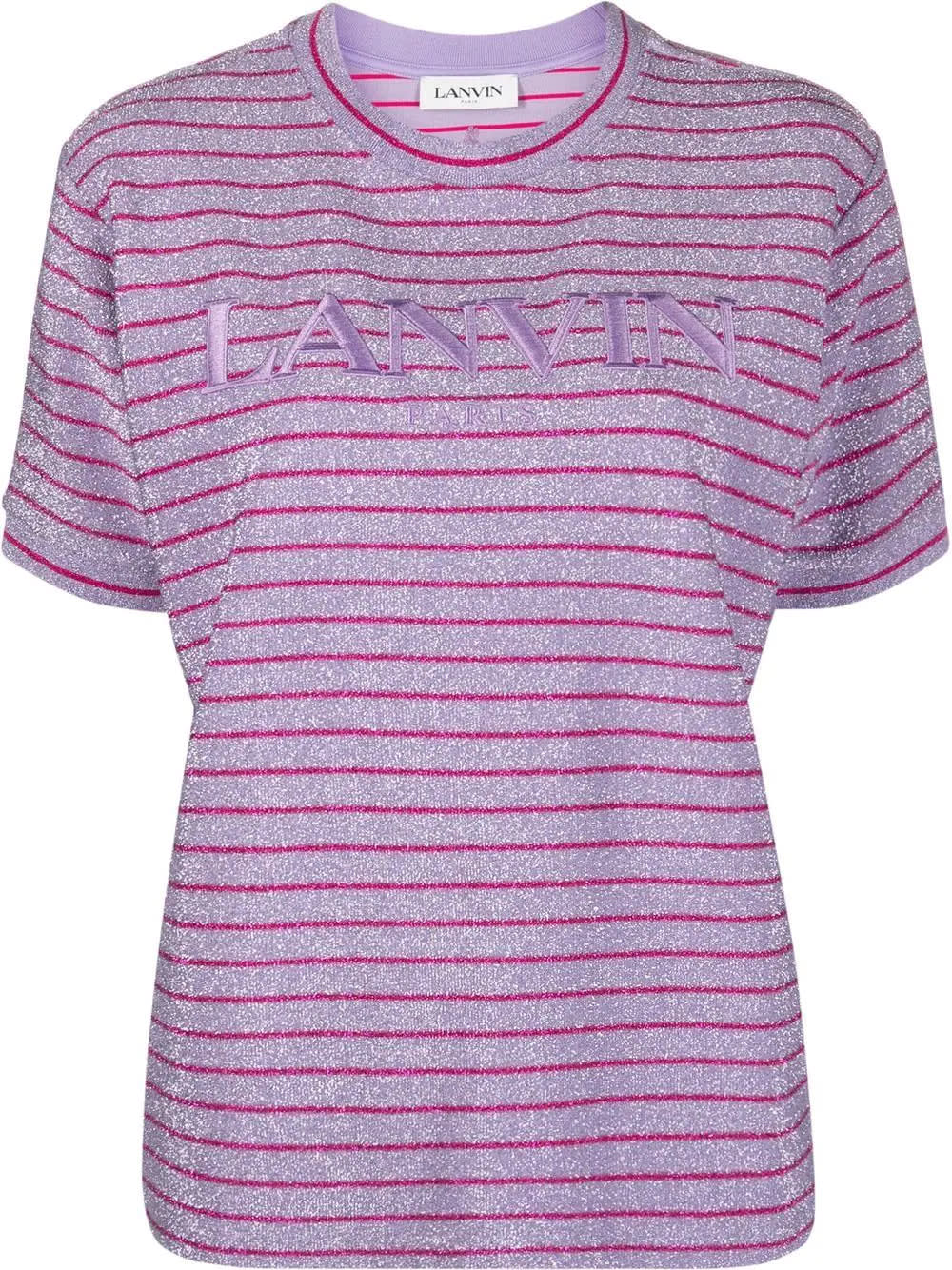 Lanvin Woman Pink And Lavender Striped Lurex T-shirt With Logo