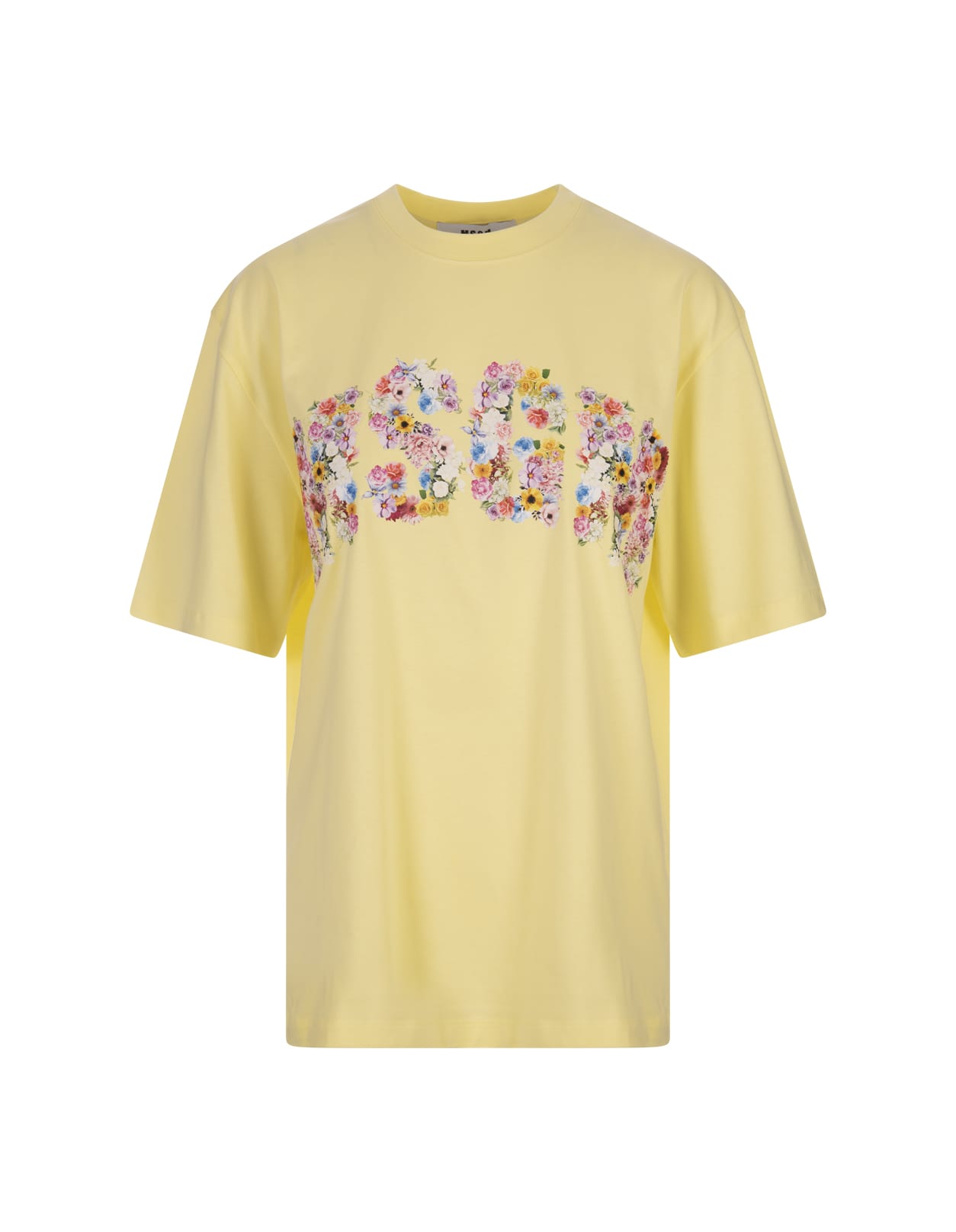 Shop Msgm Yellow T-shirt With Floral College Logo