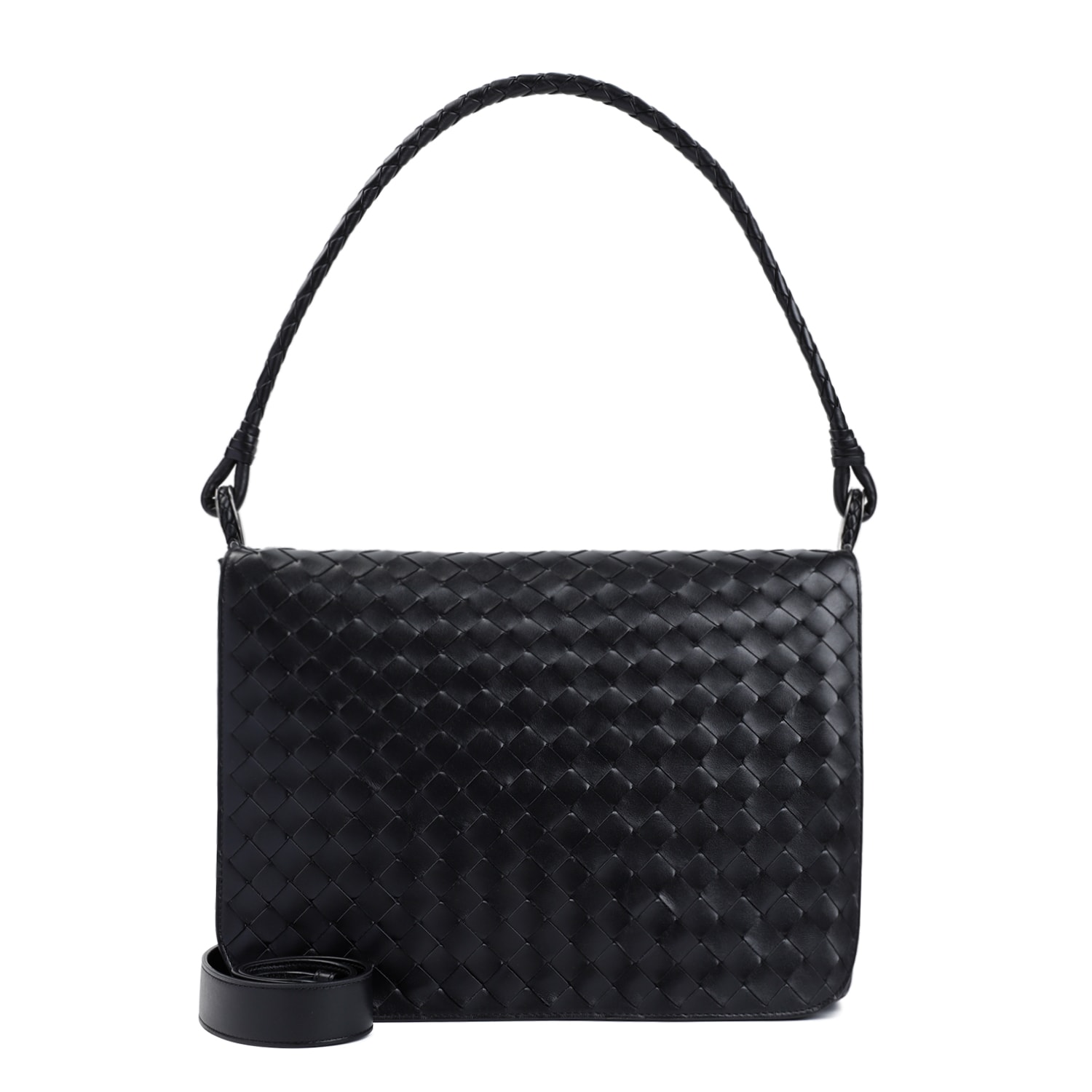 Shop Bottega Veneta Small Wing Intrecciato Shoulder Bag In Black Silver