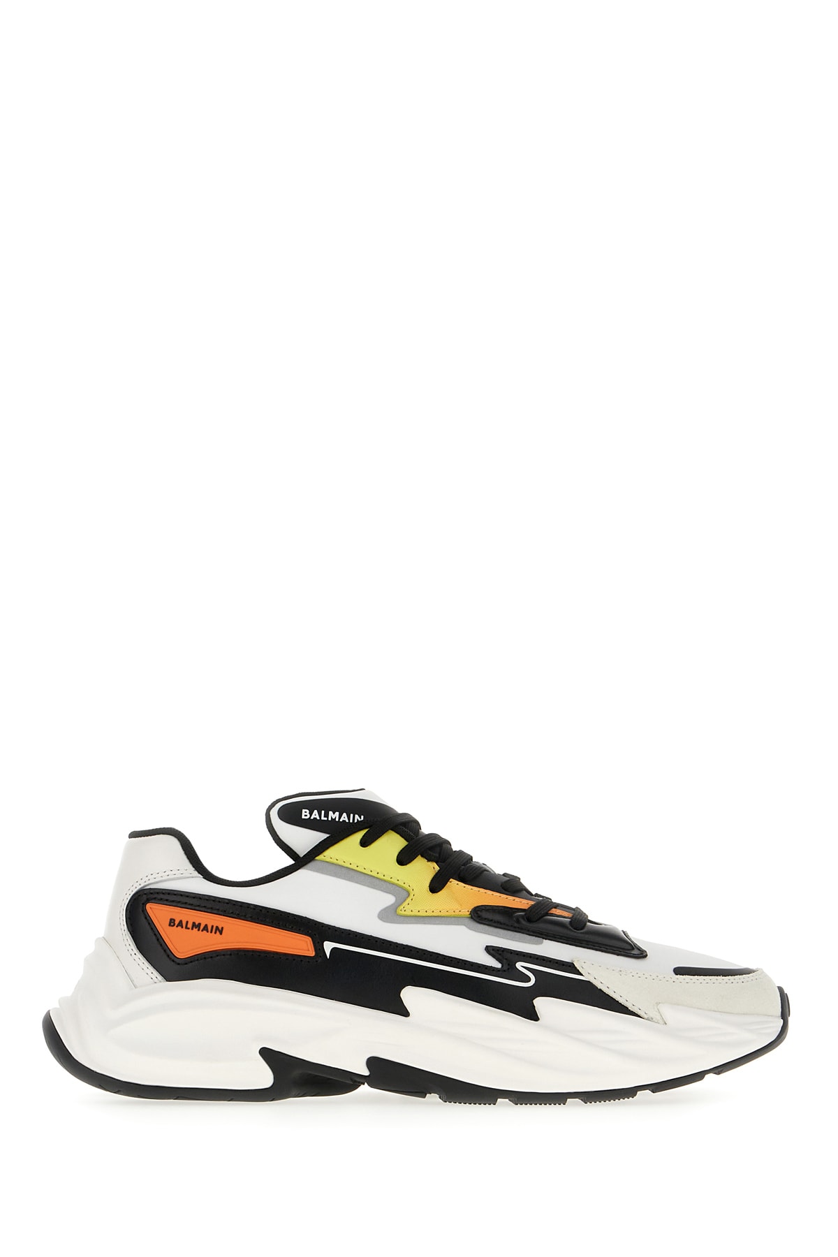 Shop Balmain Multicolor Leather And Polyester Blend Sneakers In White Orange