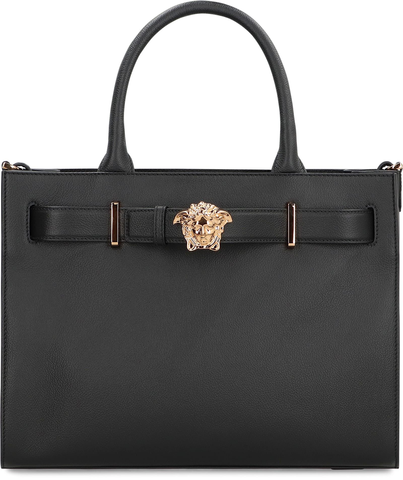 Versace Large Leather Tote Bag In Black