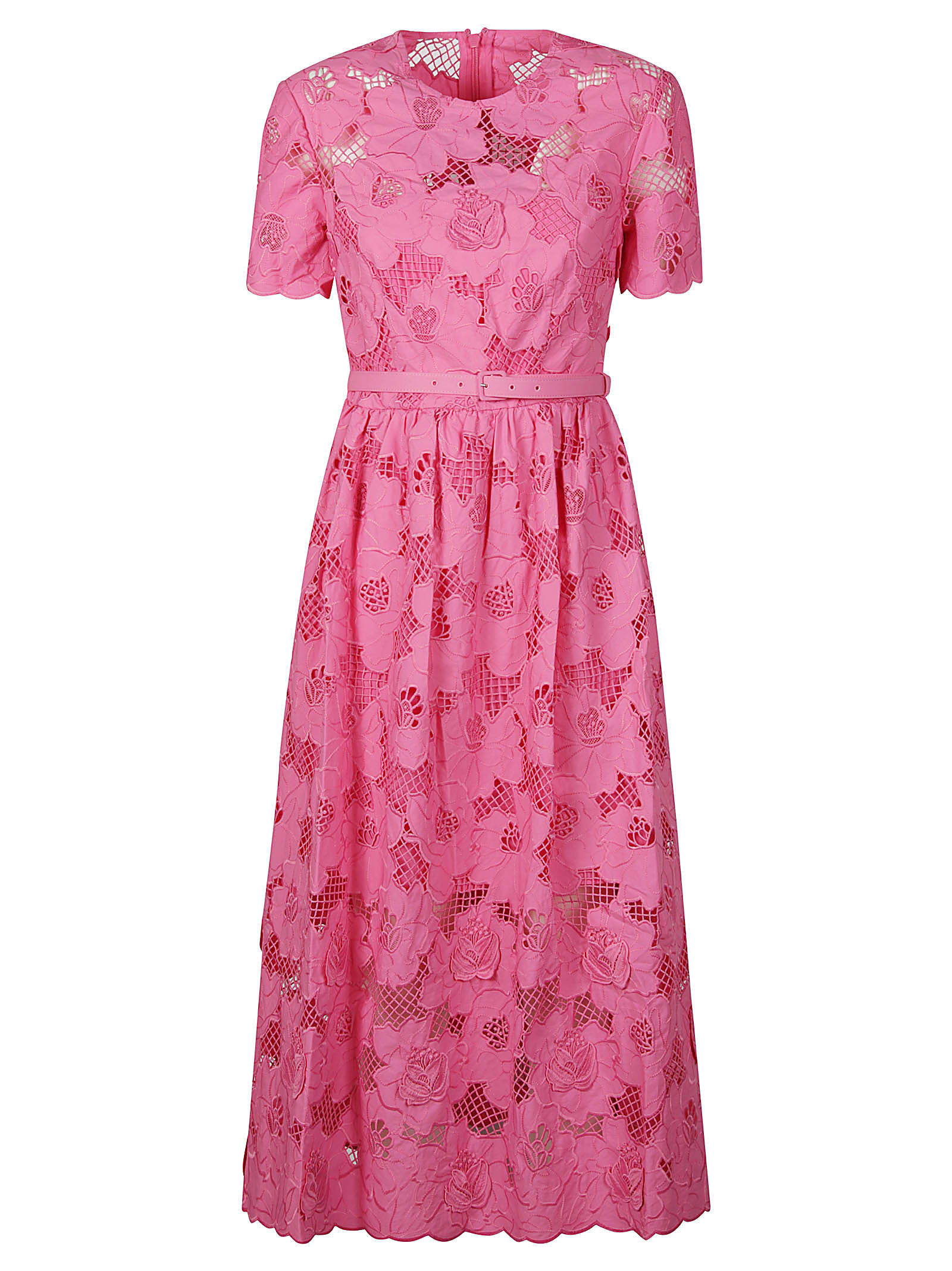 Shop Self-portrait Cotton Lace Midi Dress In Pink