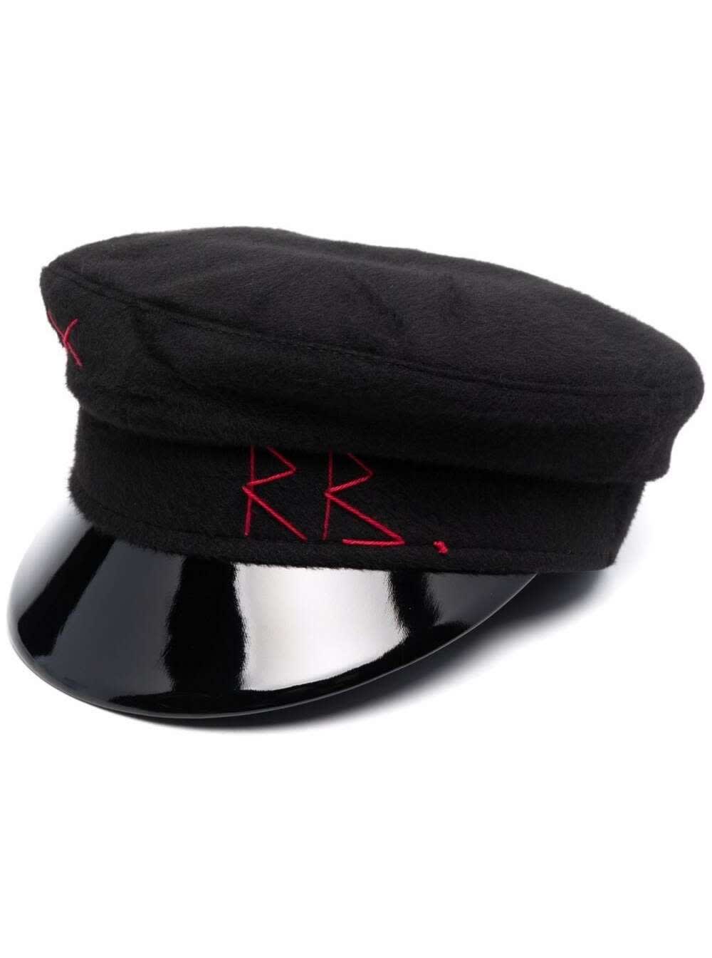 Ruslan Baginskiy Black Wool Baker Boy Hat With Logo