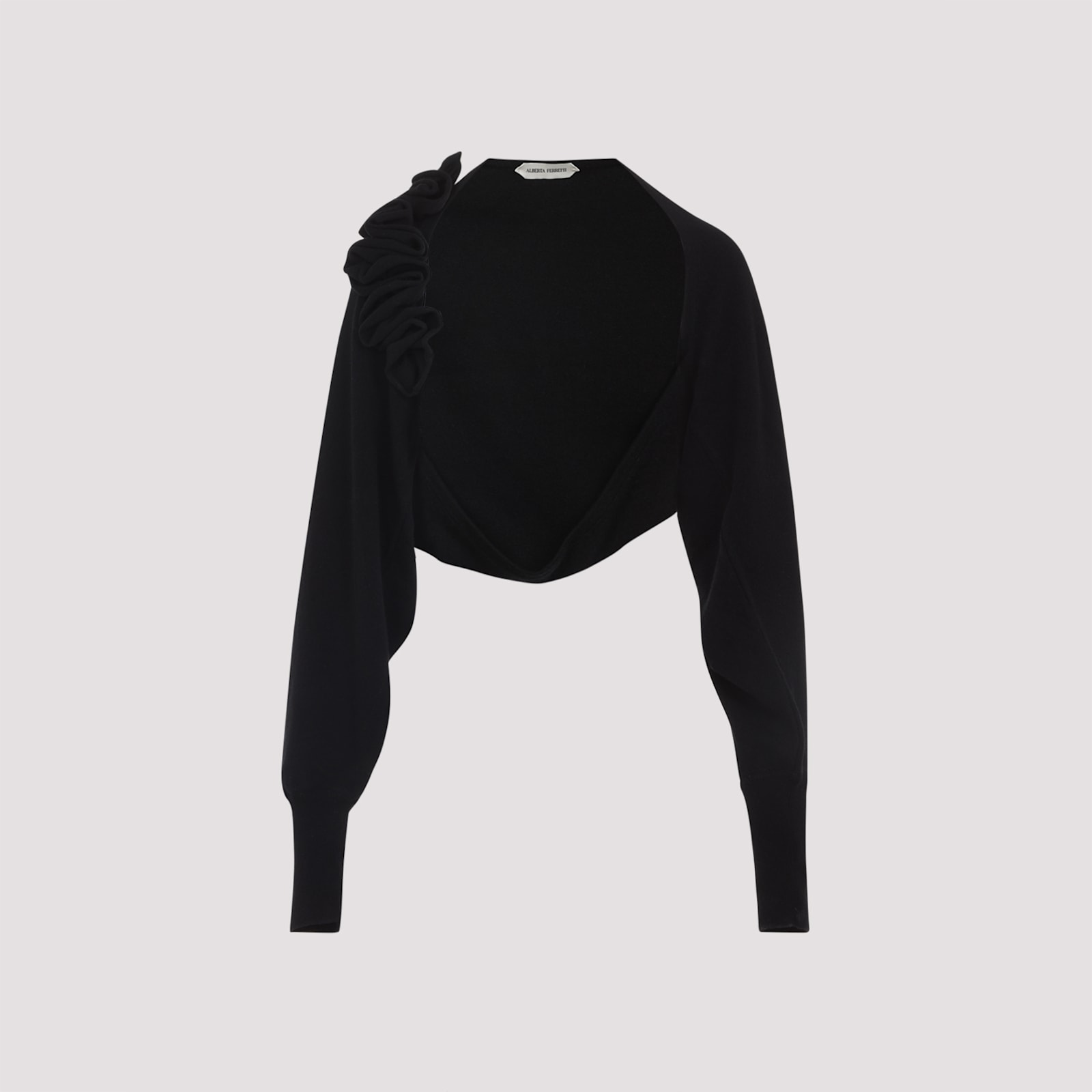 Alberta Ferretti Open Front Black Wool And Silk Cardigan In Black