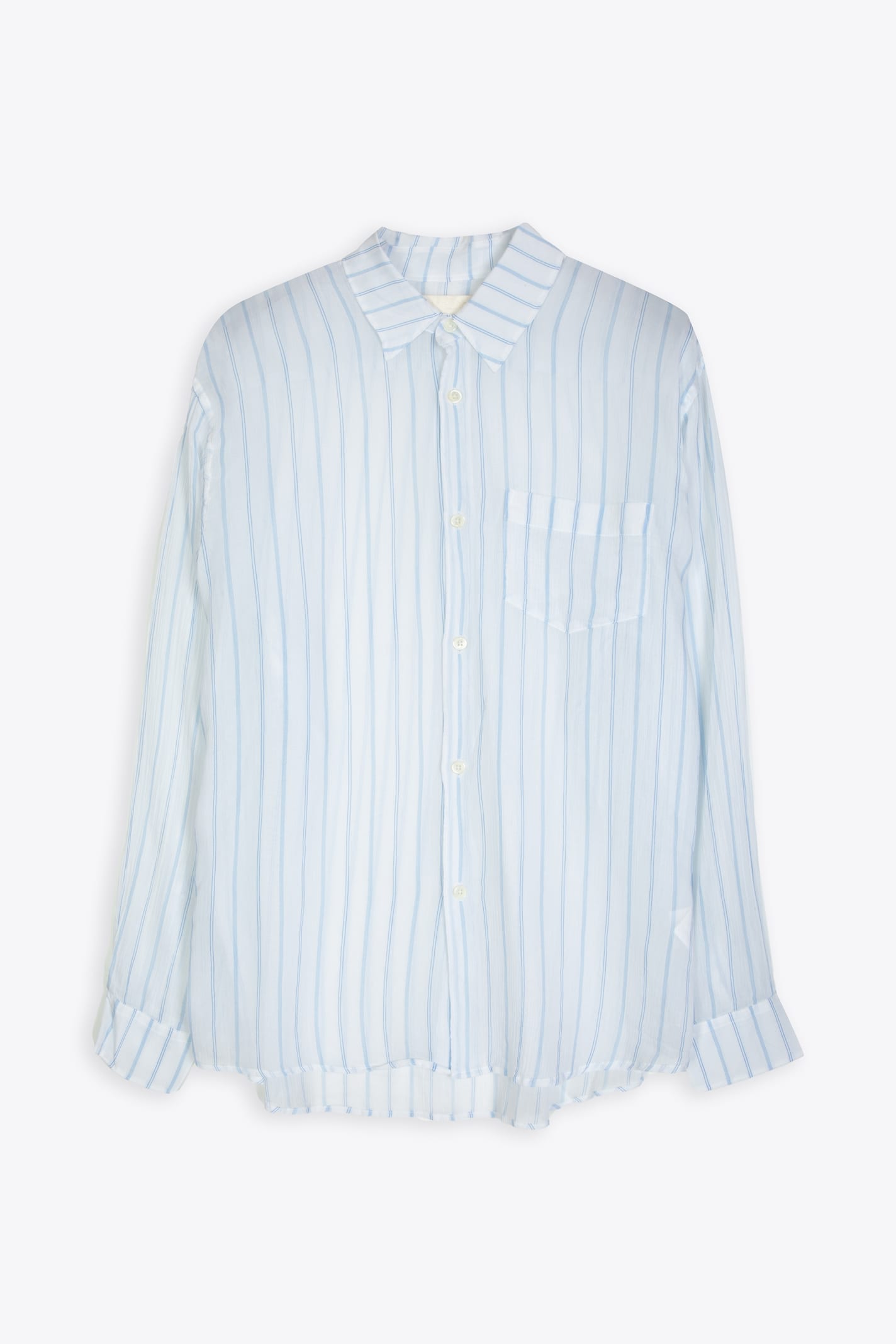 OUR LEGACY INITIAL SHIRT WHITE PLEATED COTTON SHIRT WITH STRIPES - INITIAL SHIRT