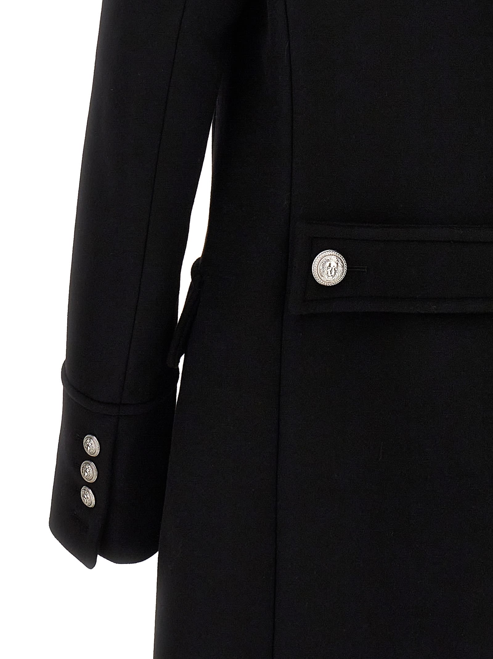 Shop Balmain Officier Wool Coat In Black