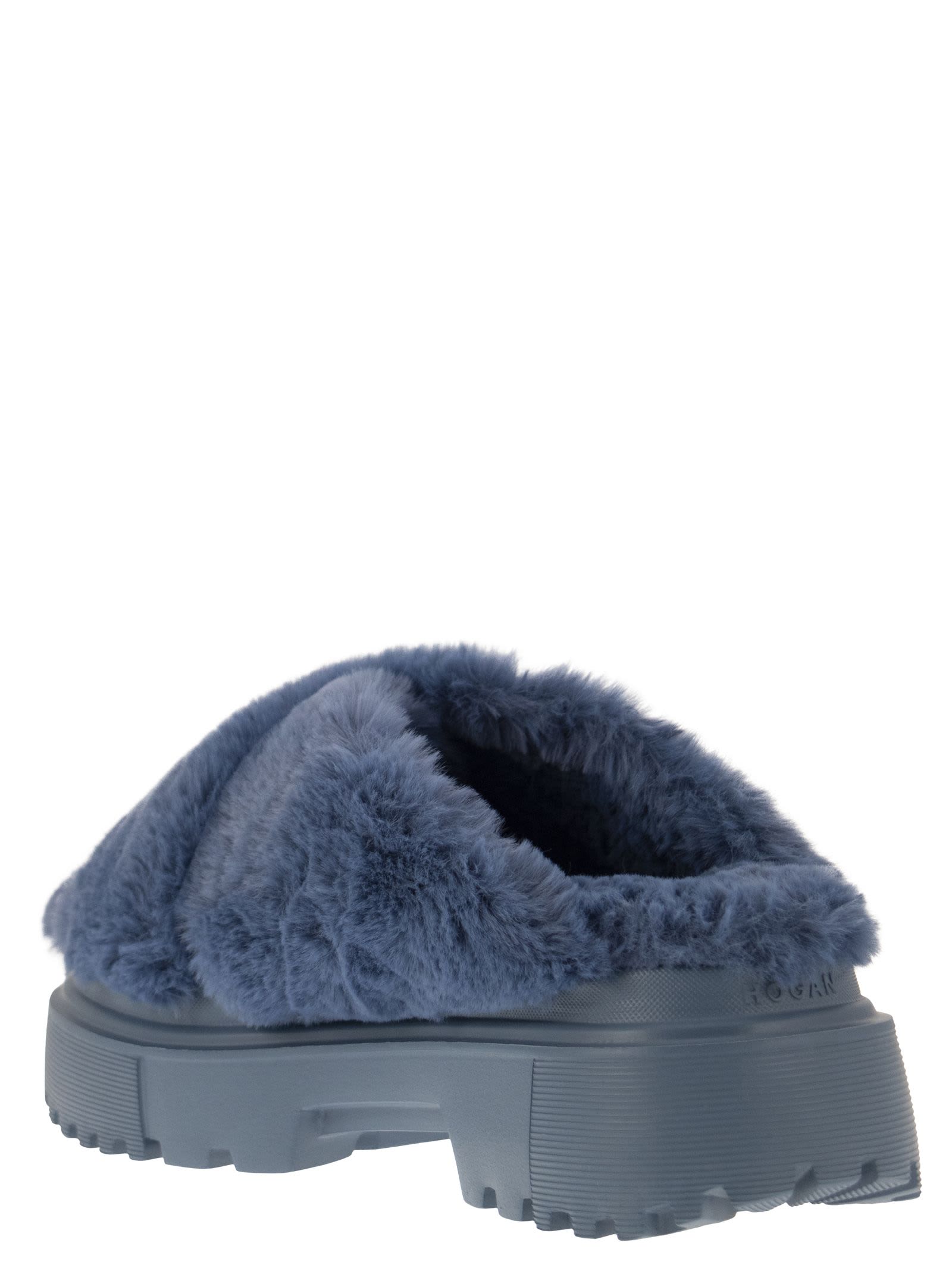 Shop Hogan Faux Fur Sandal In Bluette