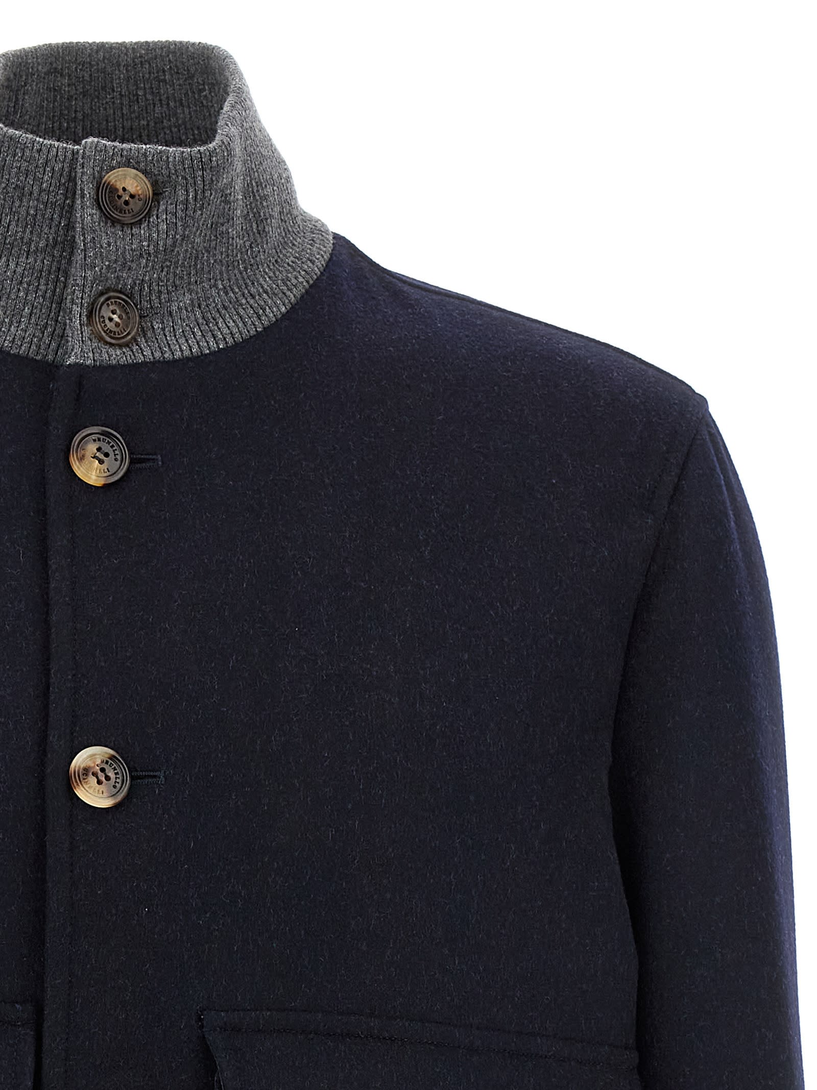 Brunello Cucinelli Wool Bomber Jacket Puffer Jackets Blue In Blue