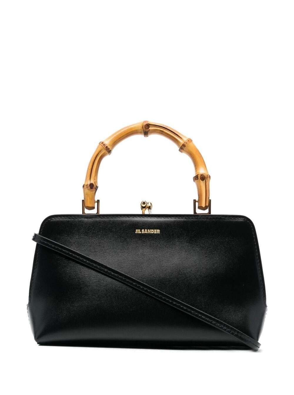 Shop Jil Sander Black Mini Goji Handbag With Signature Bamboo Handles In Leather Woman