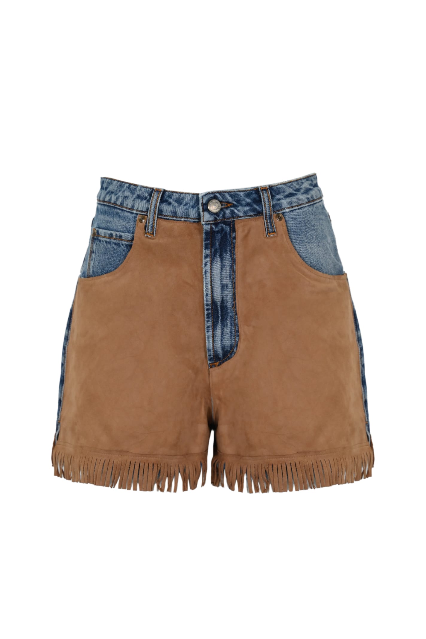 Shop Roy Rogers Denim And Suede Shorts