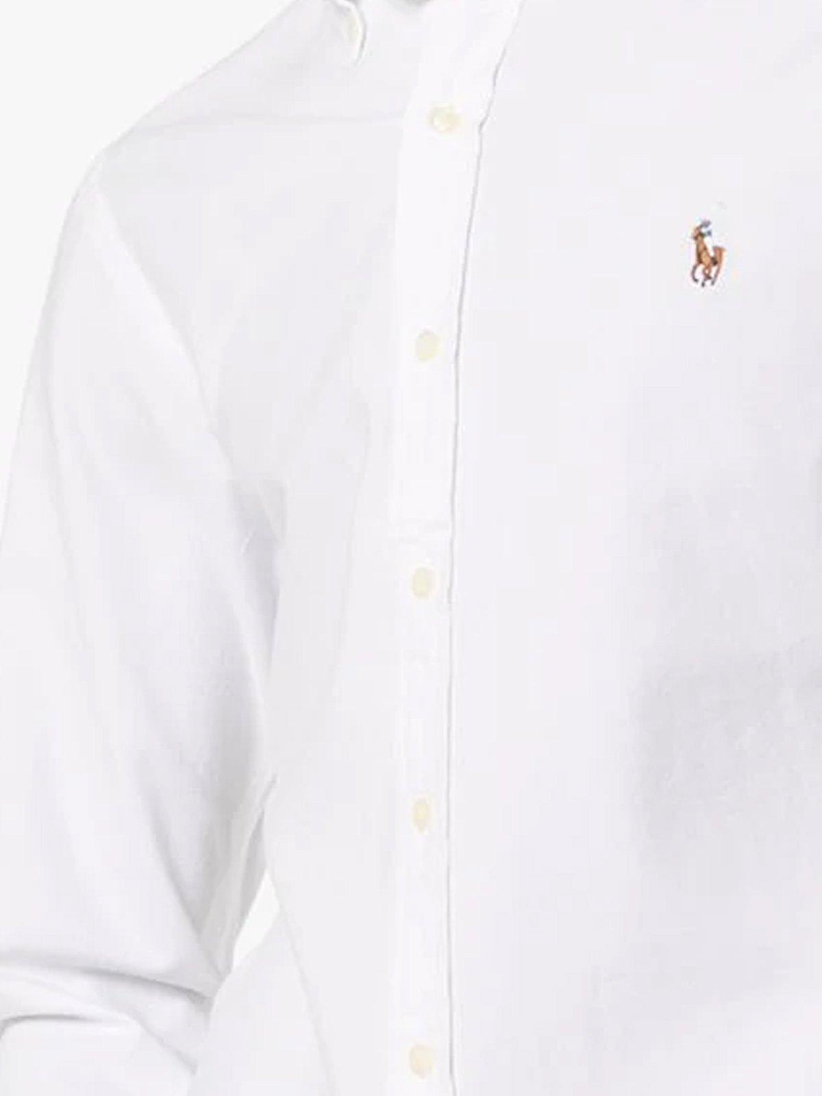 Shop Polo Ralph Lauren Logo Embroidered Shirt  In White
