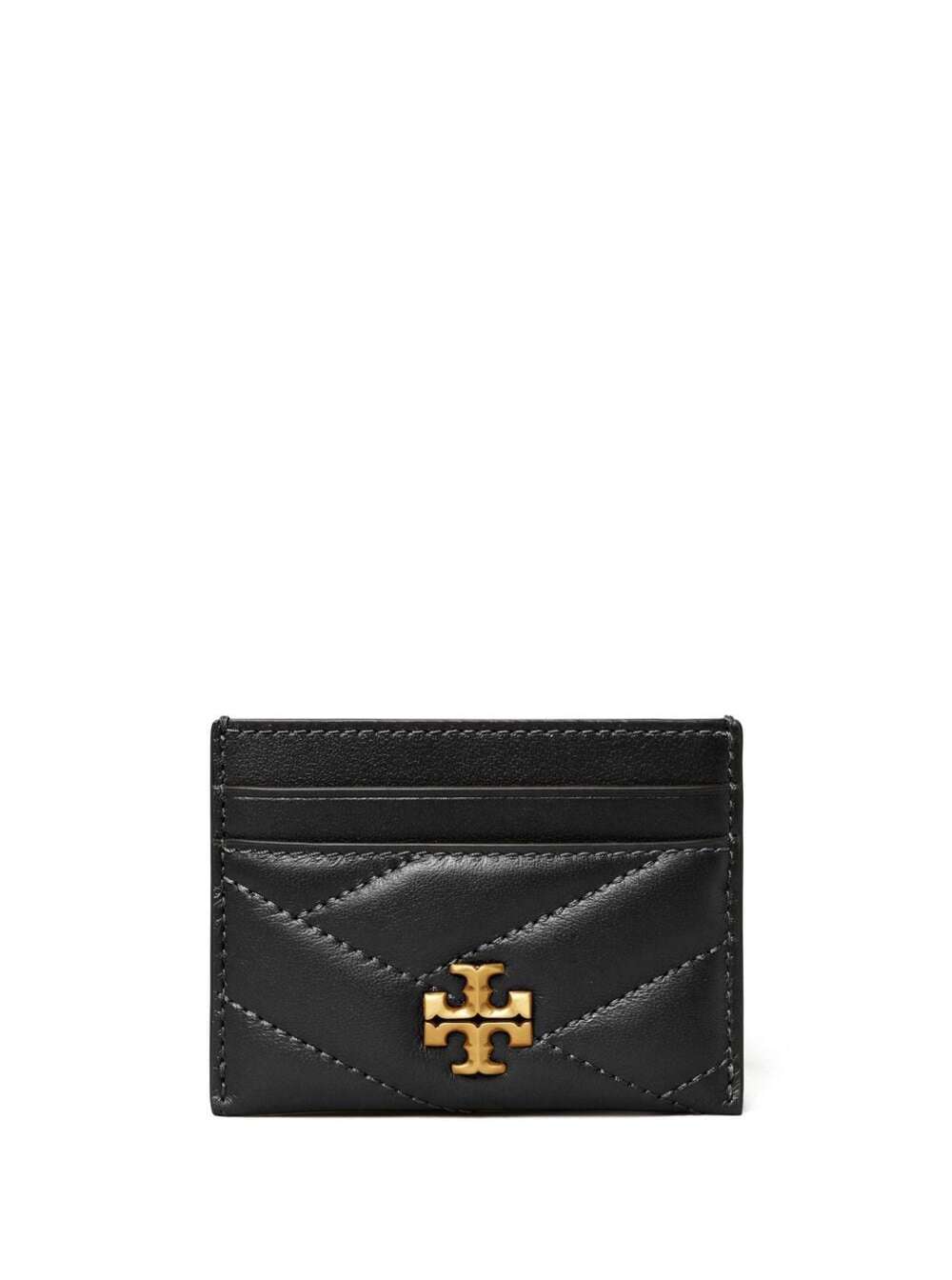 Shop Tory Burch Kira Black Card-holder With Double T Detail In Matelassé Chevron Leather Woman