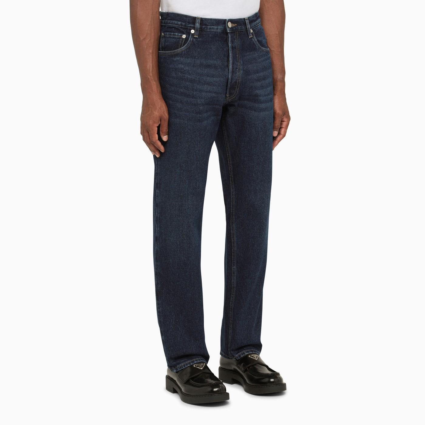 Shop Prada Straight Buttoned Jeans In Blue
