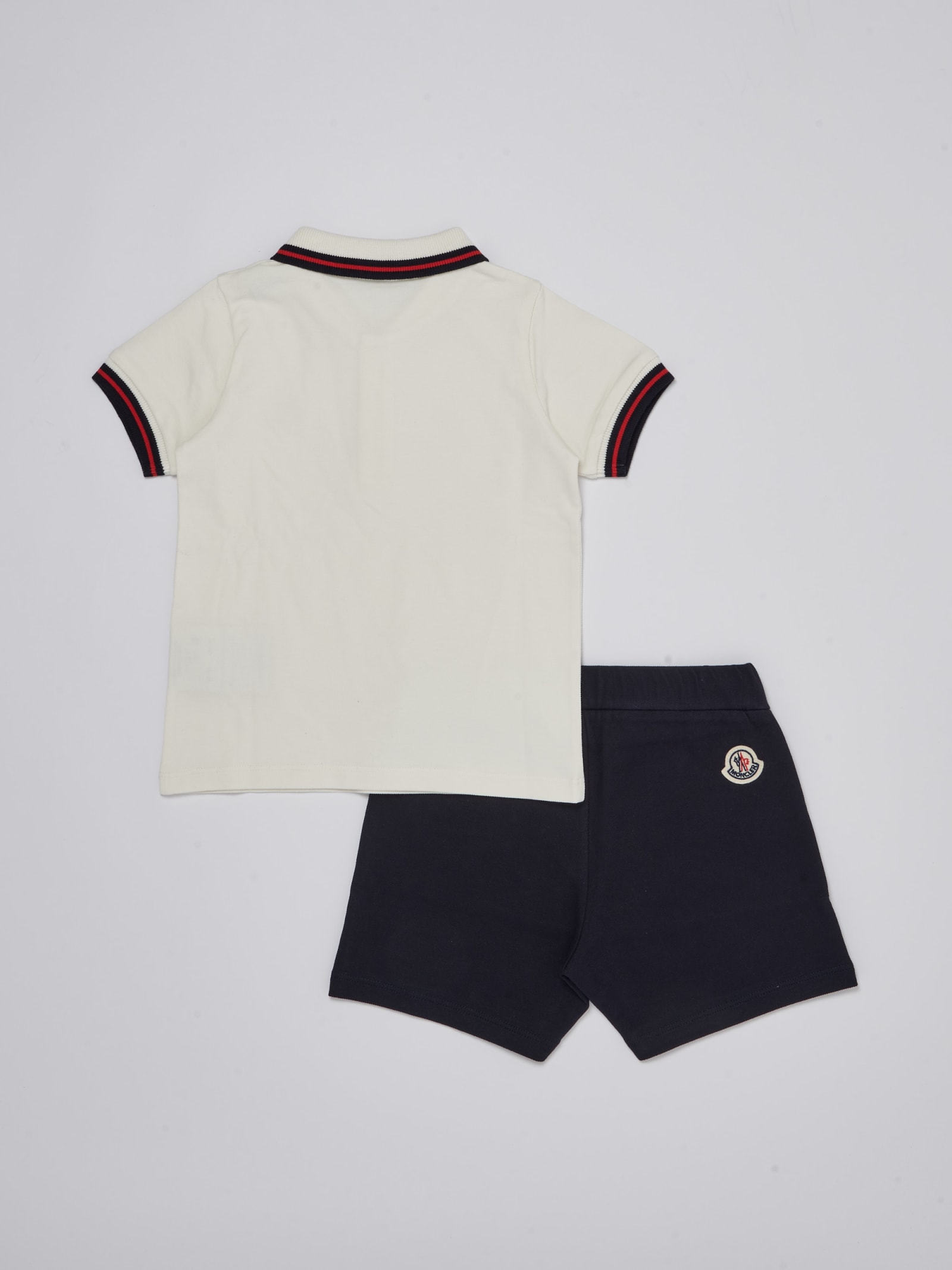 Shop Moncler Polo+shorts Suit In Bianco-blu