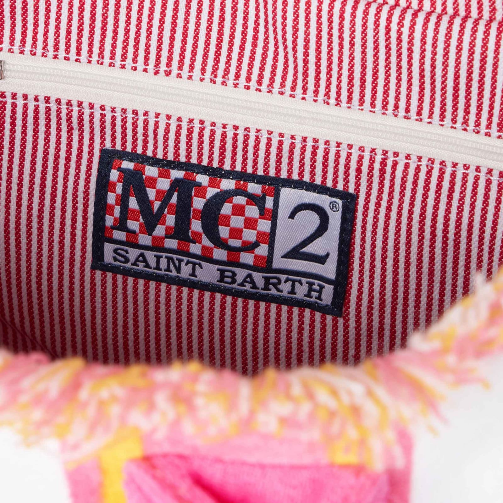 Mc2 Saint Barth Colette Striped Terry Handbag With Saint Barth Beach Club Embroidery In Pink