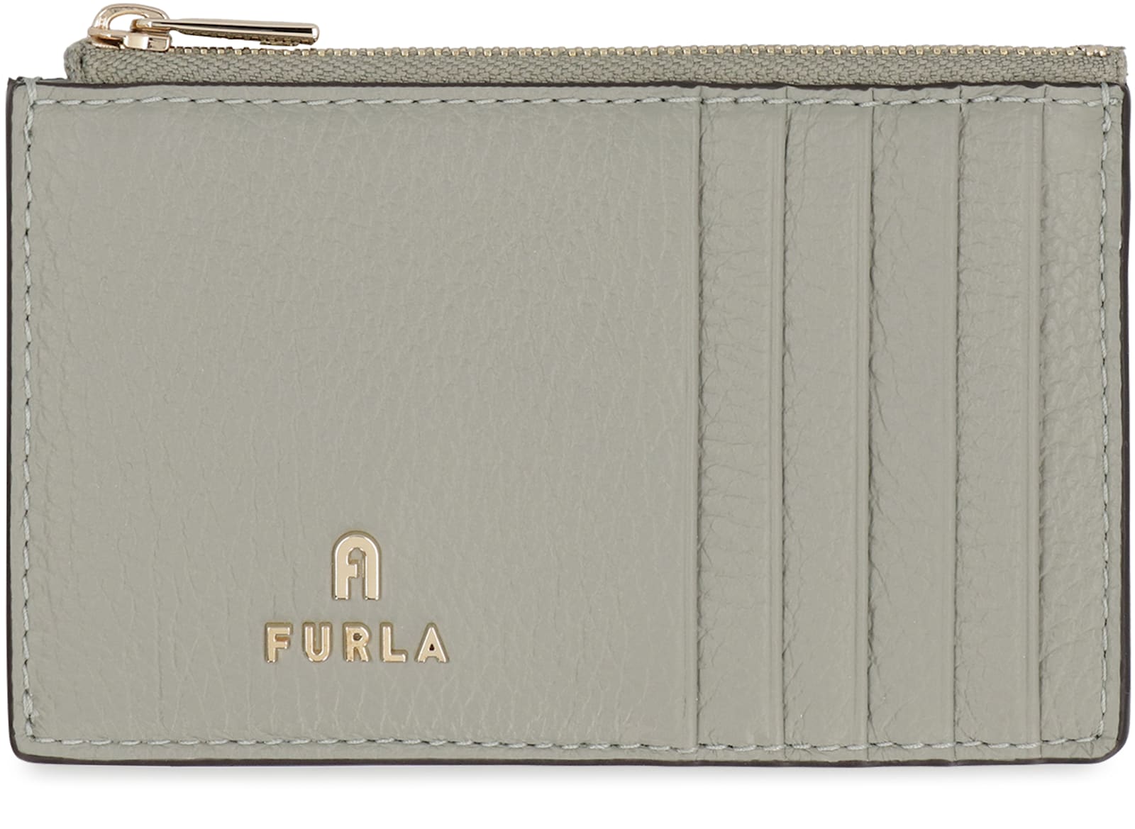 Furla Camelia Leather Card Holder In Green