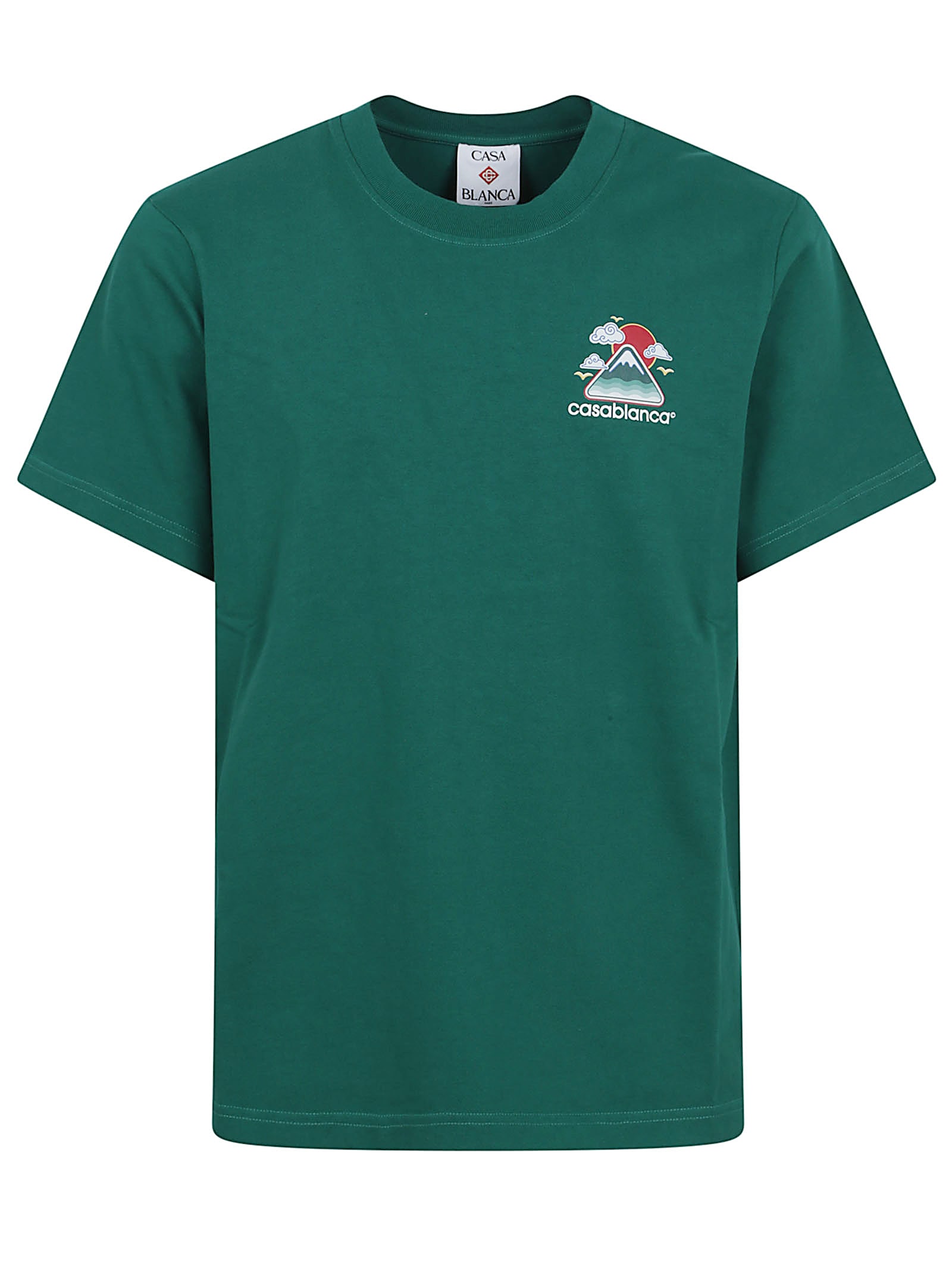 Casablanca Graphic Print Green Cotton T-shirt With Crew Neck Design In Green