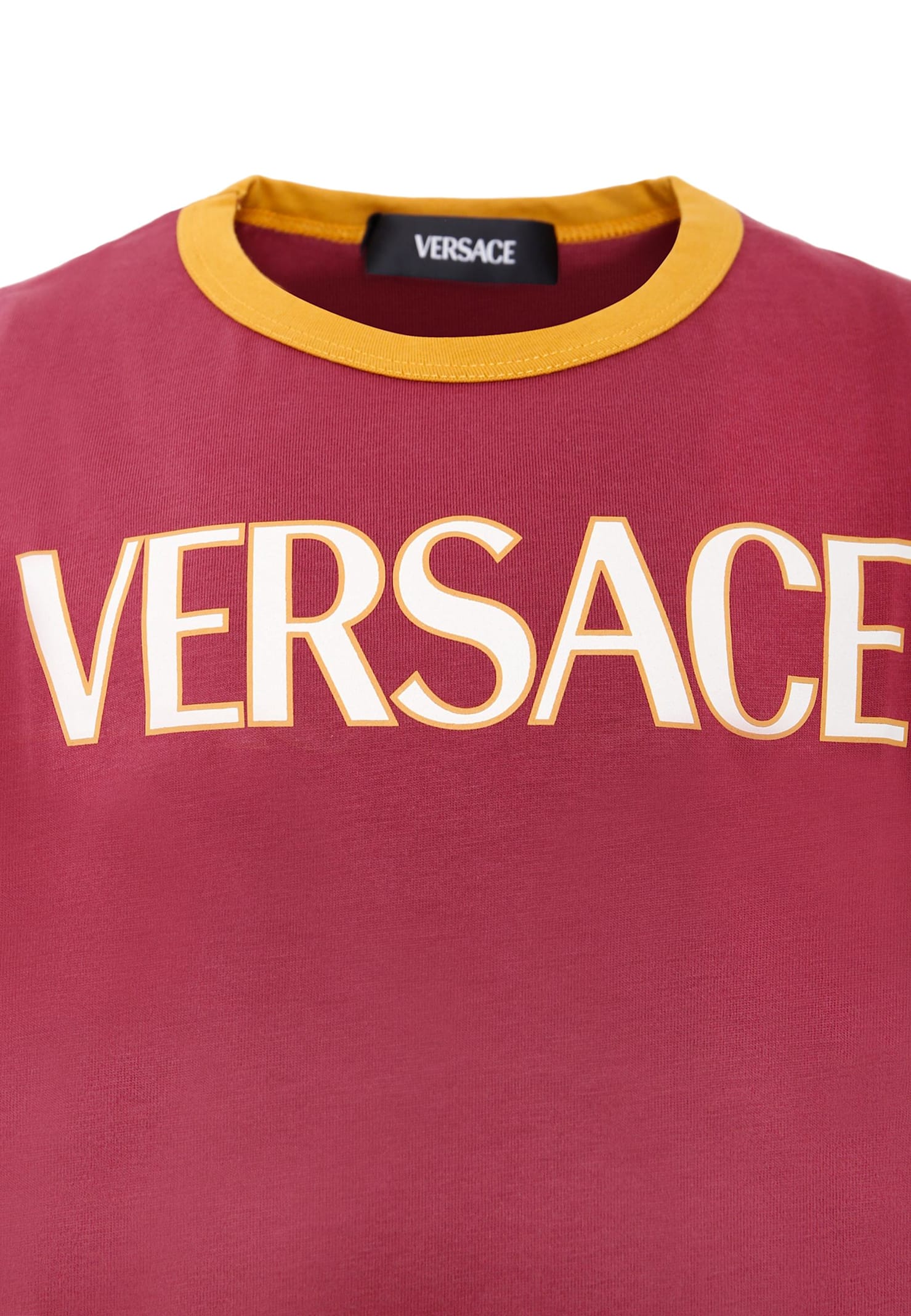 Versace Burgundy T-shirt With Ivory Logo For Kids In Burgundy