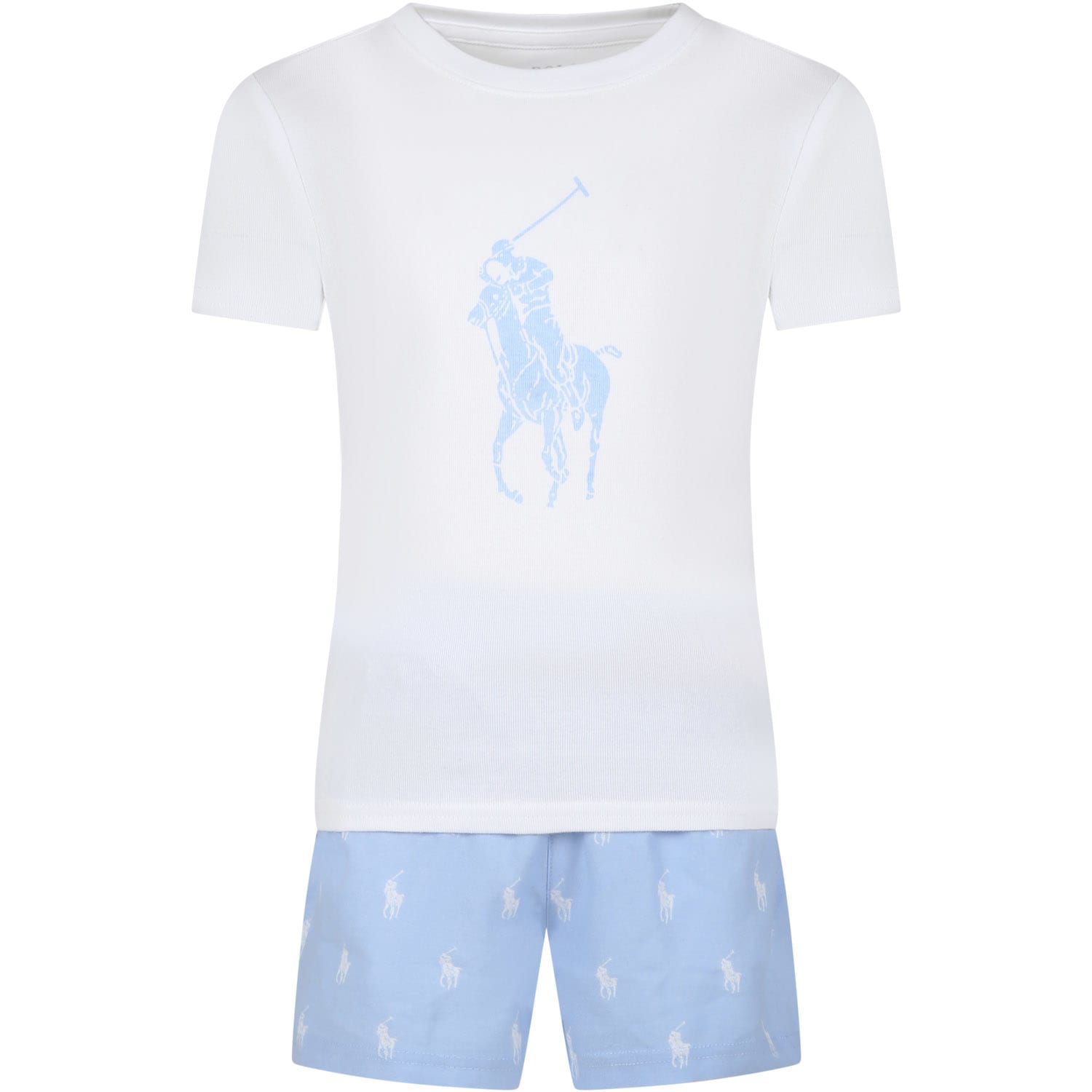 Shop Ralph Lauren Light Blue Cotton Pajamas For Boy With Pony