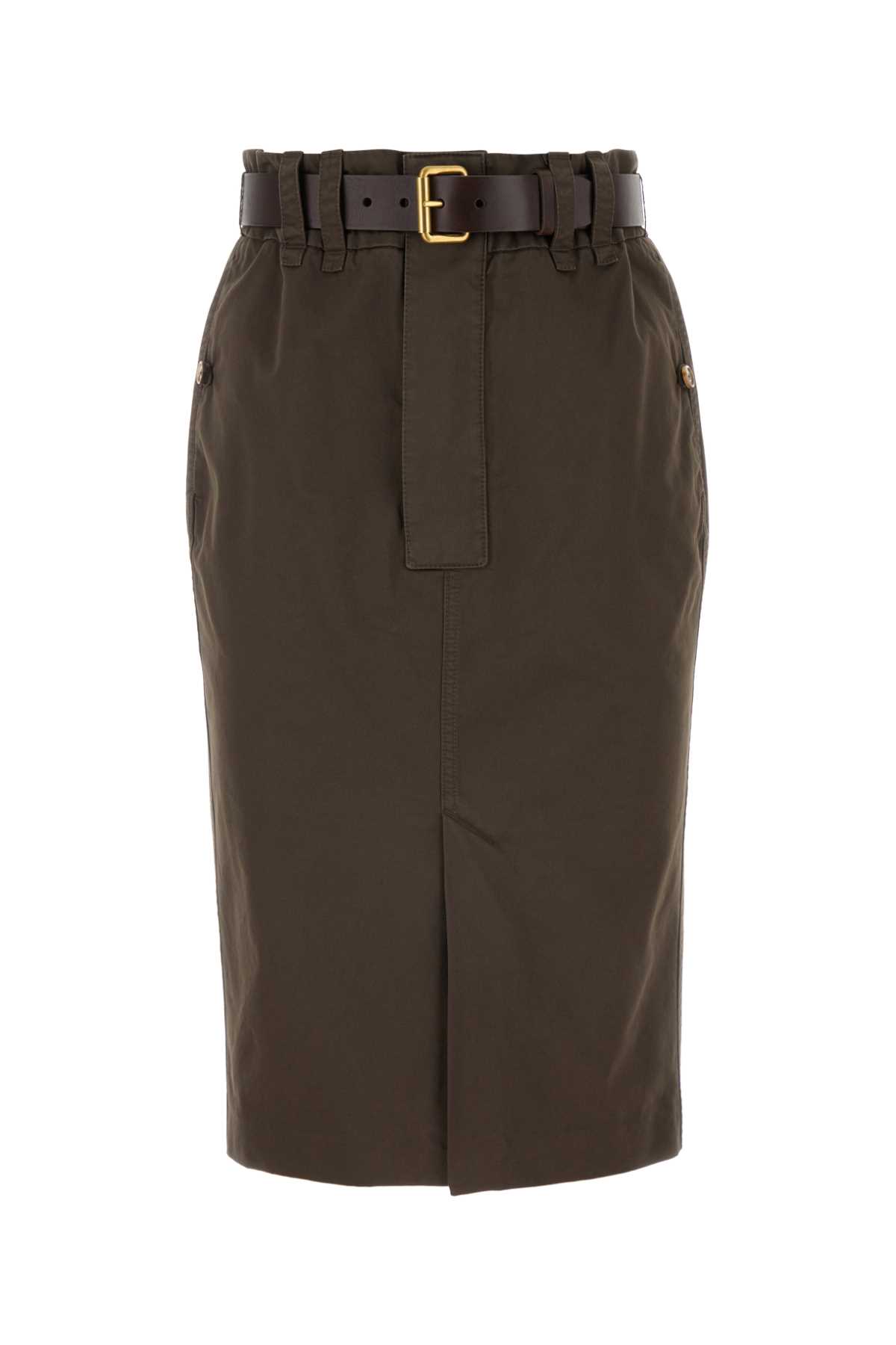Shop Saint Laurent Brown Cotton Skirt In Darkbrown