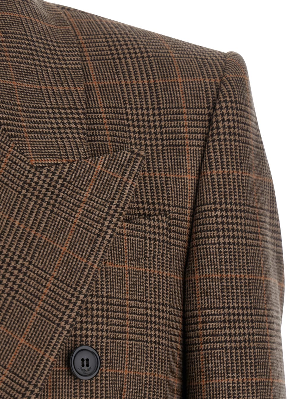 Saint Laurent Brown Double-breasted Jacket With Peak Revers And Stripe Motif In Wool Man In Brown