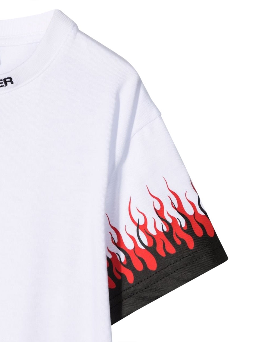 Vision Of Super White Kids Tshirt With Double Flame In White