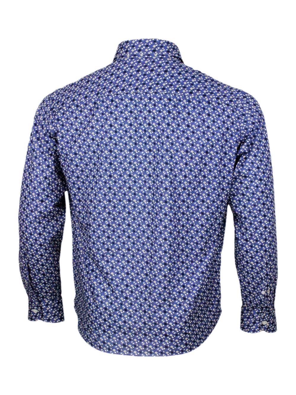 Shop Sonrisa Luxury Shirt In Soft, Precious And Very Fine Stretch Cotton Flower With Spread Collar In Small Micro In Blu