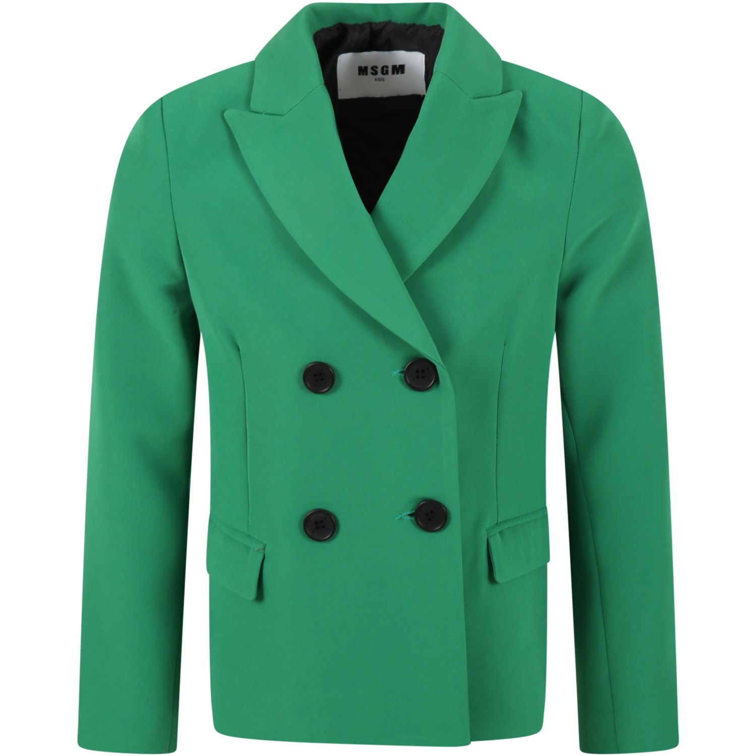MSGM Green Jacket For Girl With Patch Logo
