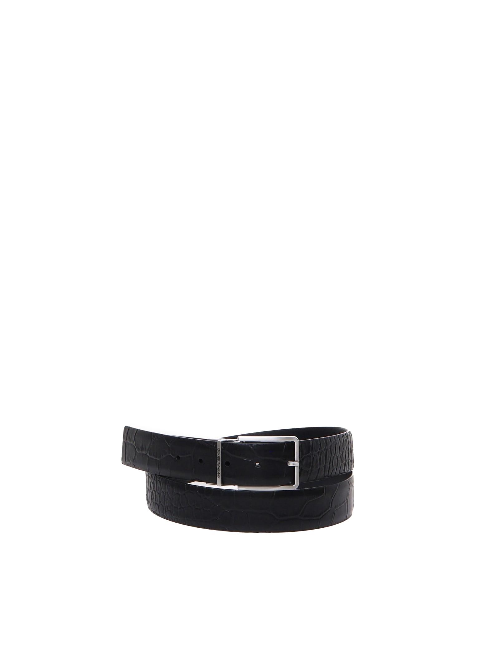 Tongue Belt In Crocodile Patterned Leather