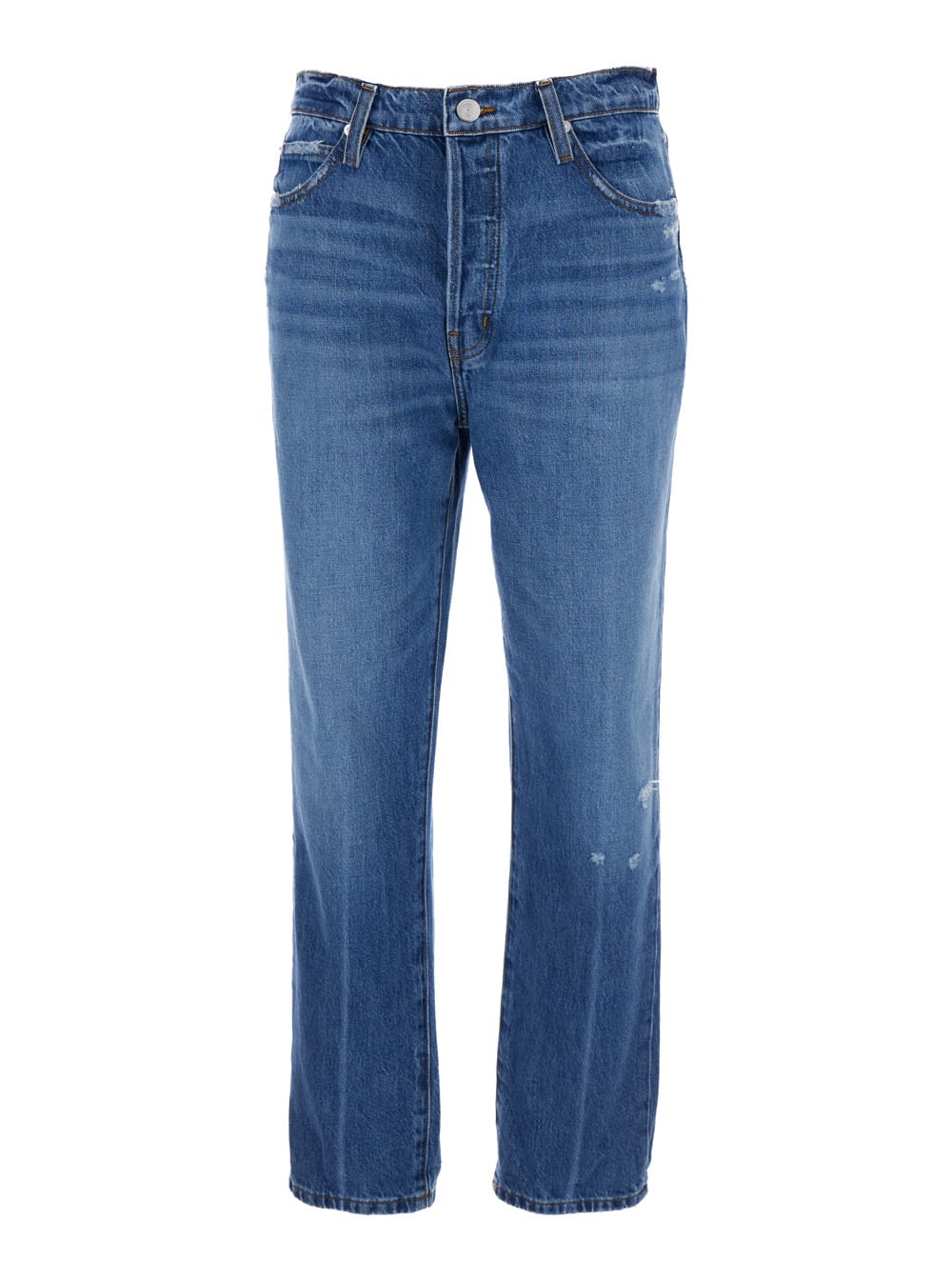 Shop Frame Le Mec Blue Jeans With Used Effect In Cotton Denim Woman