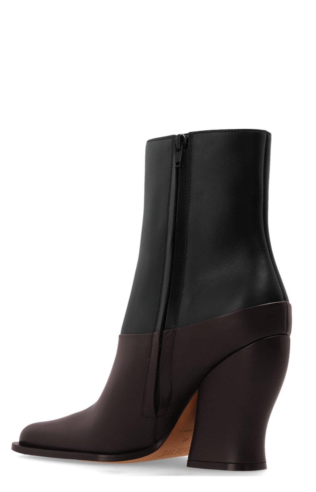 Loewe Two-tone Leather Onda Ankle Boots In Black, Dark Brown