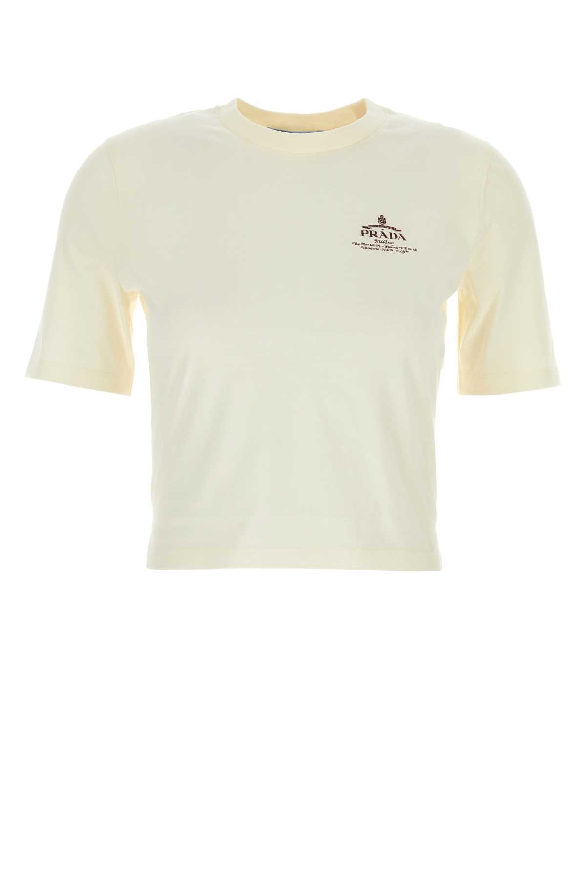 Shop Prada Cream Cotton T-shirt In Avorio+granato