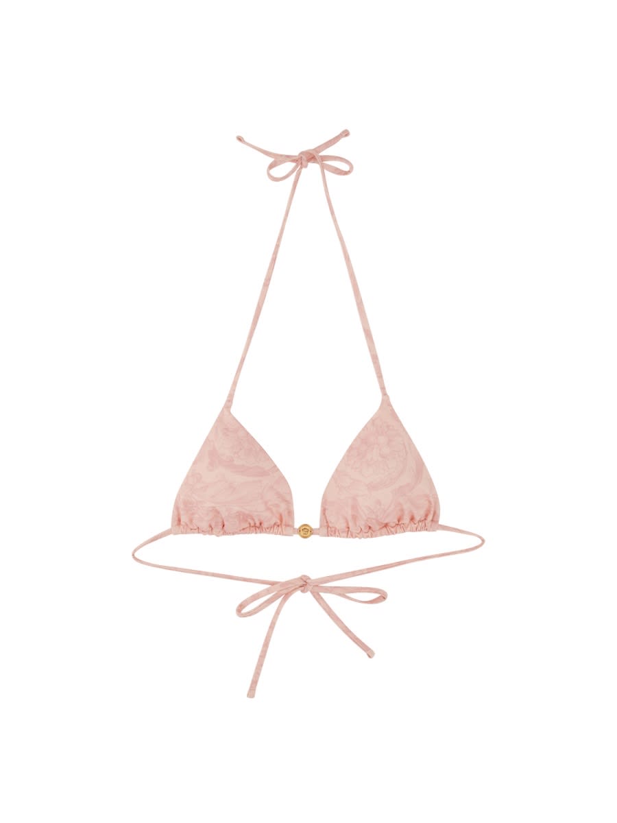 Shop Versace Baroque Print Bikini Top In Pink
