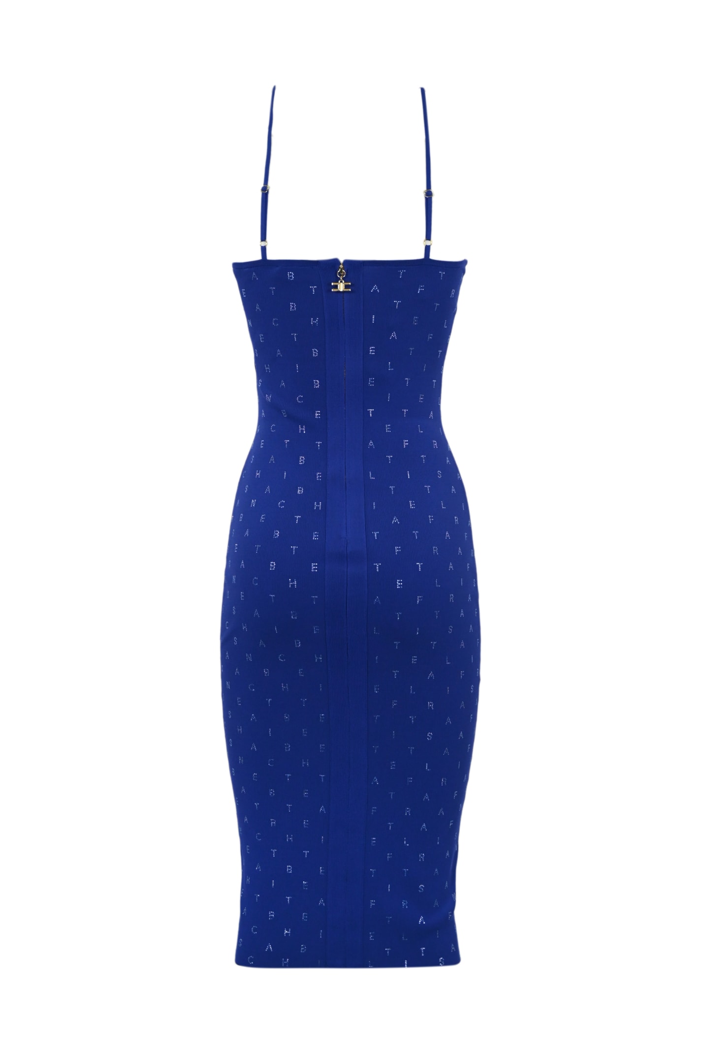 Shop Elisabetta Franchi Viscose Dress With Rhinestone Lettering In Blue Indaco
