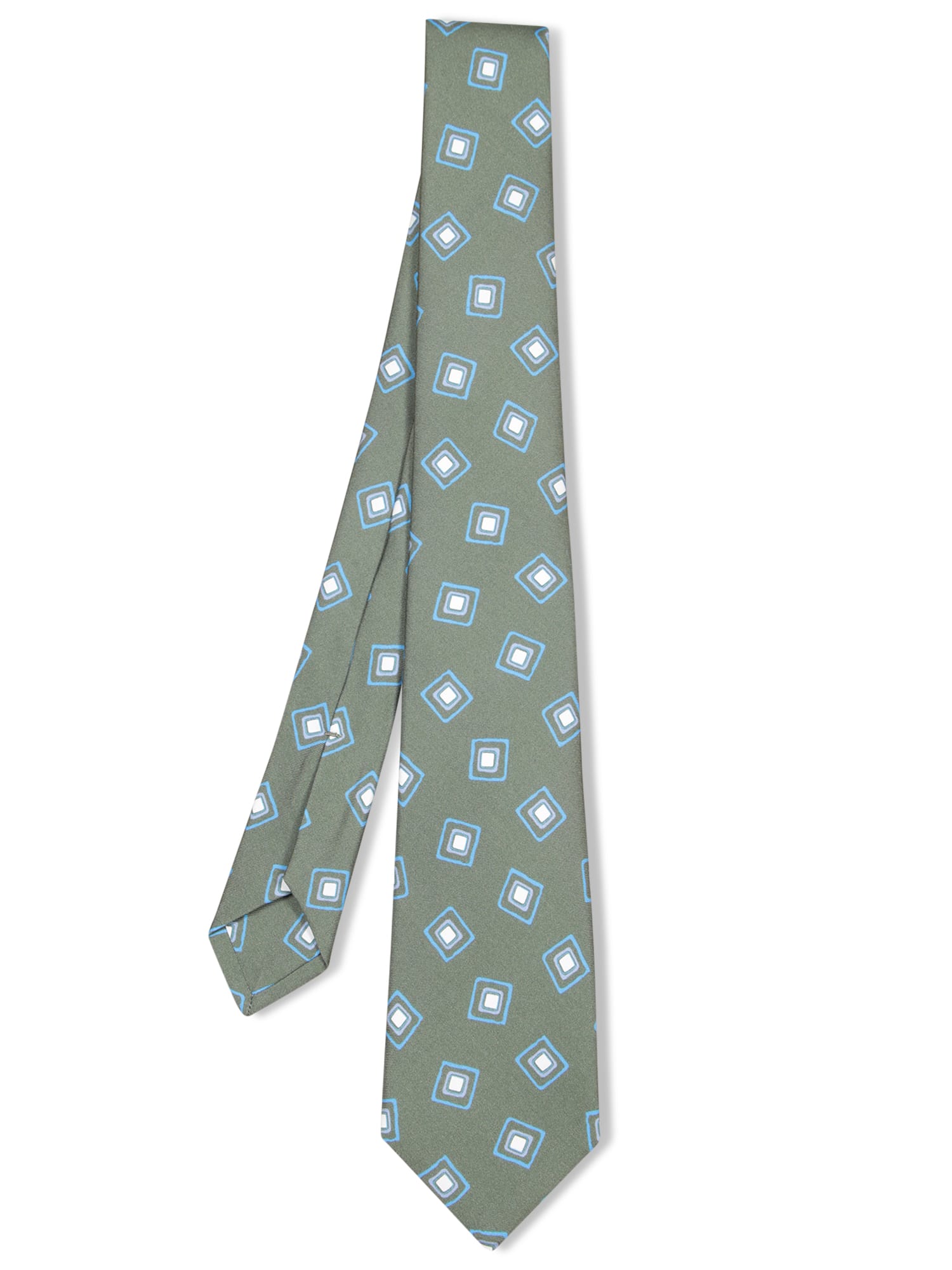 Green Silk Tie With Geometric Pattern