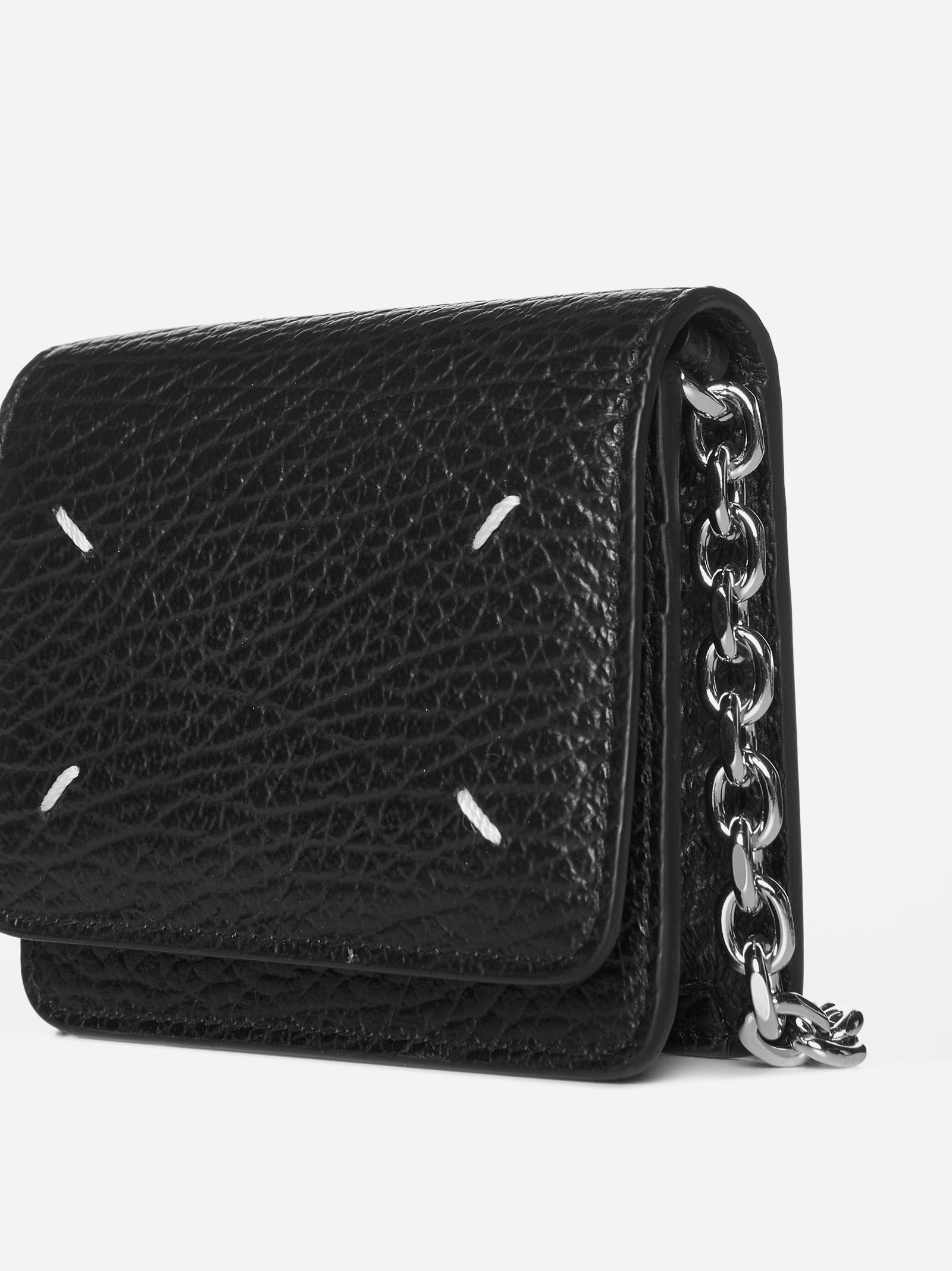 Shop Maison Margiela Small Leather Chain Wallet Bag In Black