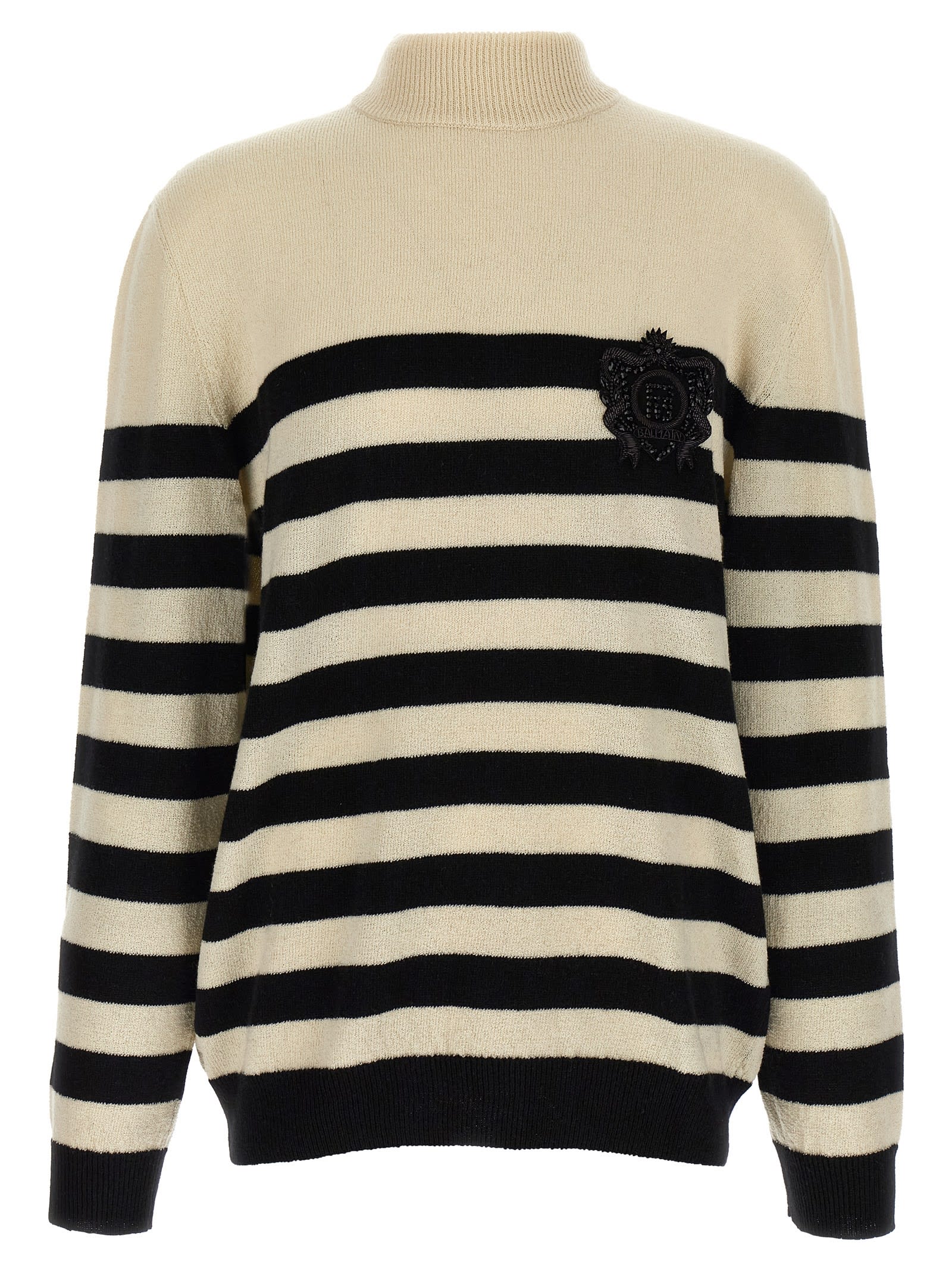 Balmain Striped Sweater With Ribbed Cuffs And Hem In Neutral