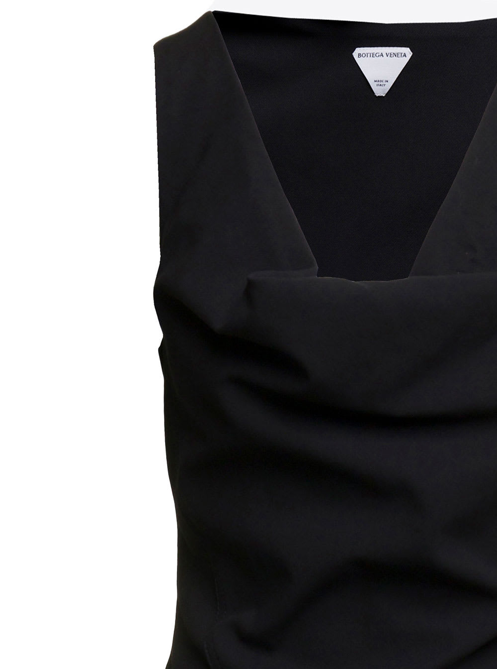 Shop Bottega Veneta Mini Black Asymmetric Dress With Square And Draped Neckline In Cotton Blend Woman