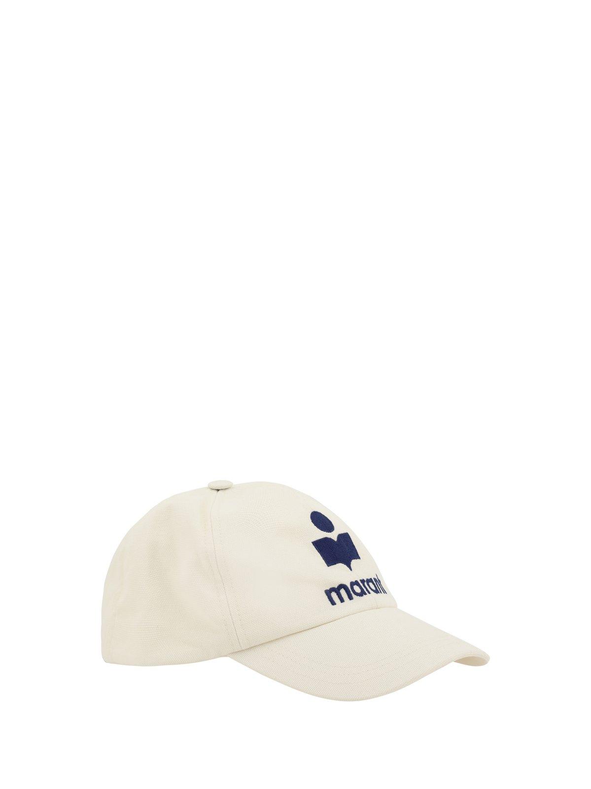 Isabel Marant Cotton Tyron Baseball Hat With Curved Brim In Ecru/blue