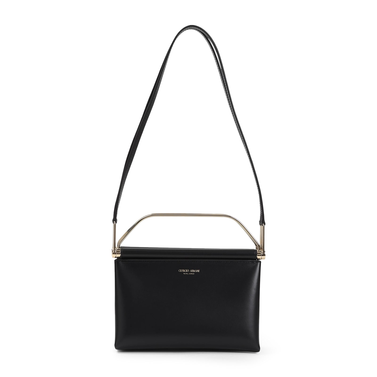 Giorgio Armani Logo Stamp Leather Crossbody Bag In Black