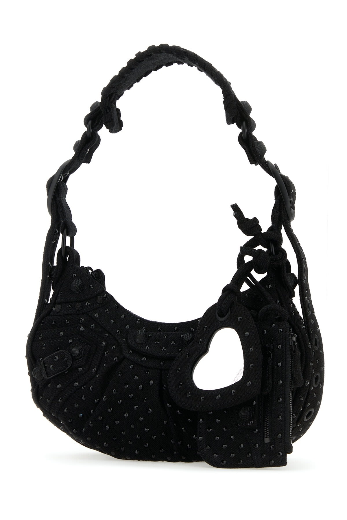Balenciaga Textured Black Shoulder Bag With Braided Handlecharm In 1071