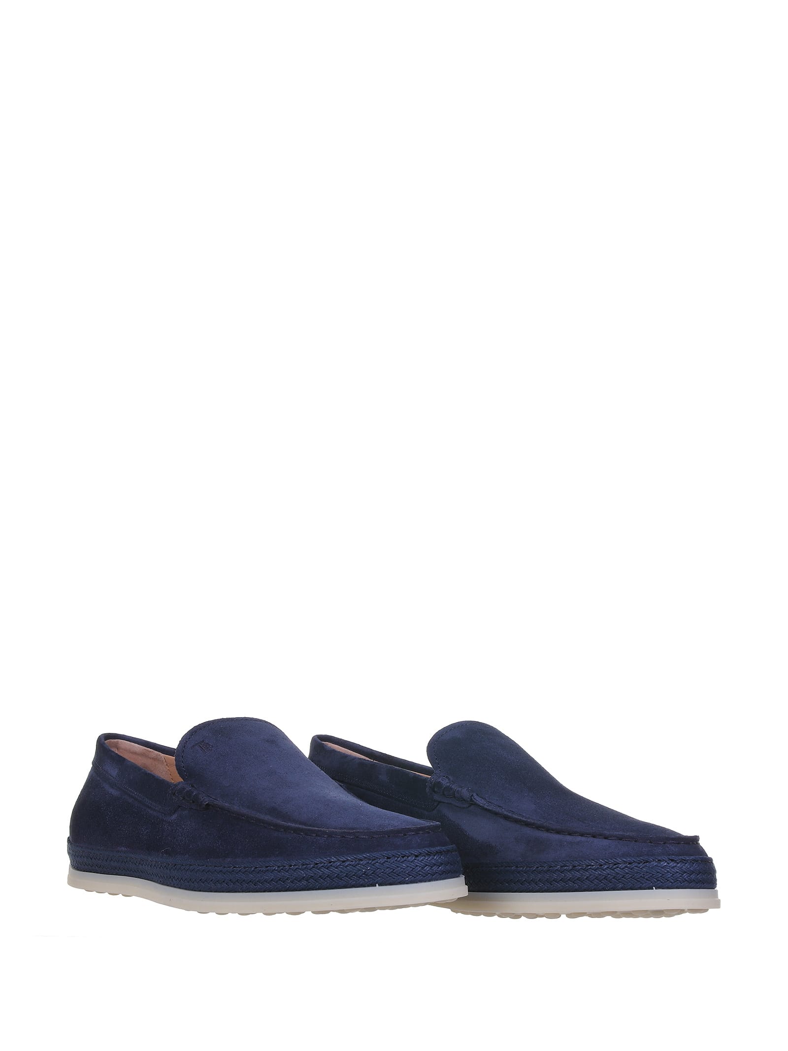 Tod's Raffia-midsole Suede Loafers In Blu Galassia