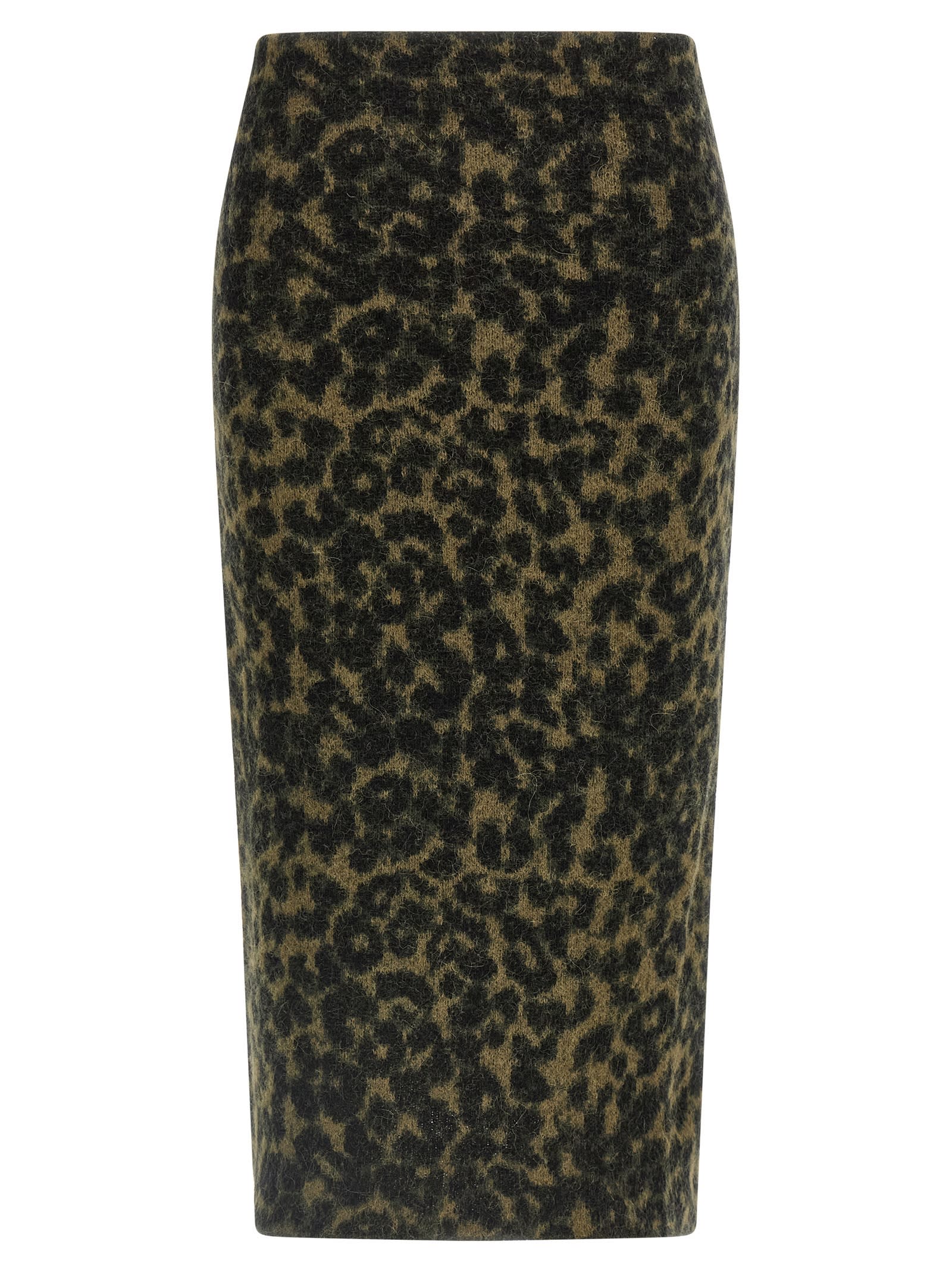 Nude Alpaca Wool Blend Animal Print Midi Skirt In Multi