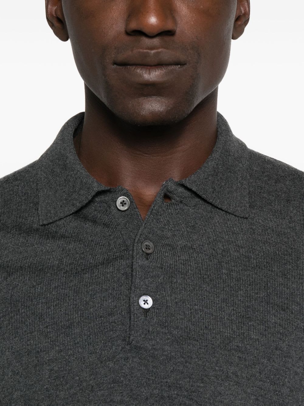 Corneliani Long-sleeved Gray Wool Polo Shirt In Gray